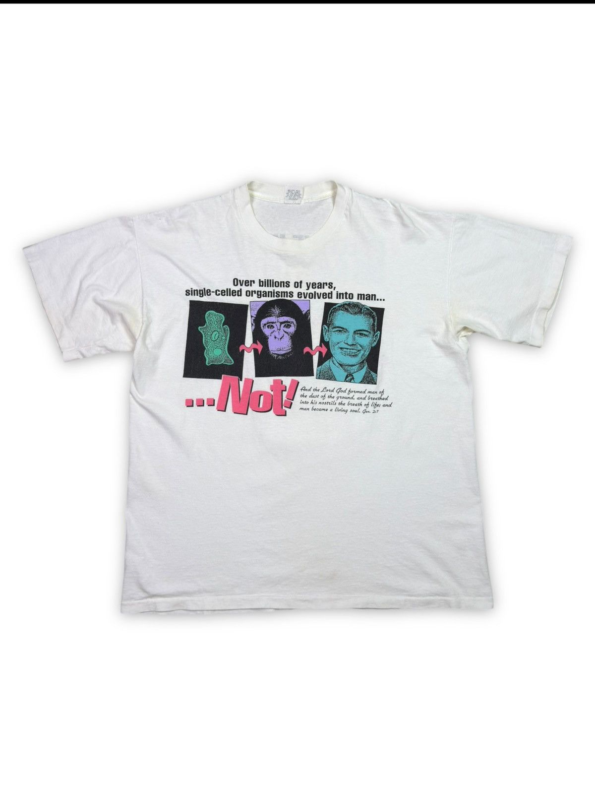 Vintage *RARE* 1991 BIG BANG THEORY EVOLUTION SCIENCE SAINT GOD TEE Size US XL / EU 56 / 4 - 1 Thumbnail
