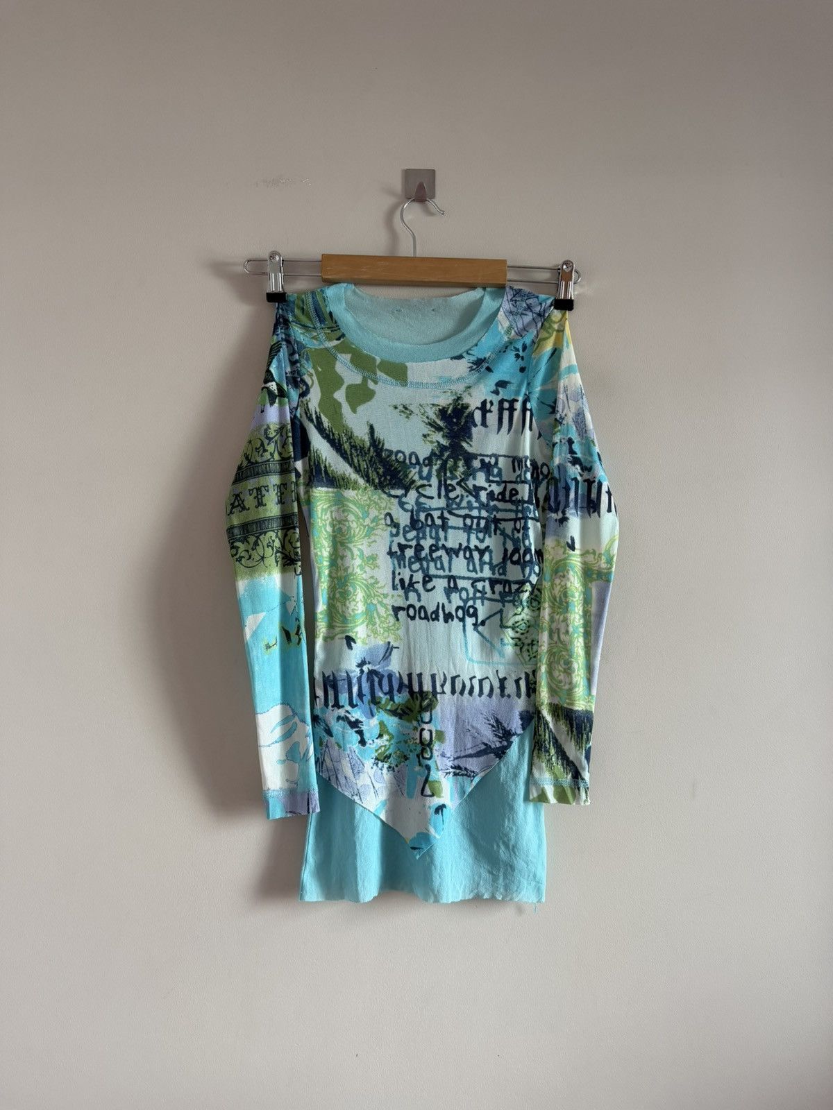 Vintage Y2K Mesh Layered Graphic Top Blue Asymmetric Size S / US 4 / IT 40 - 1 Thumbnail