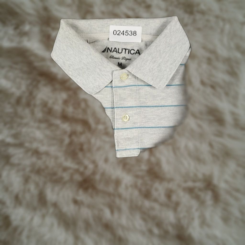 Nautica VINTAGE Nautica Polo Shirt Mens Medium Gray Blue Striped Short Sleeve Adult M Gray Nautica Logo Polo Men’s Sports Casual Shirt Size US M / EU 48-50 / 2 - 1 Thumbnail