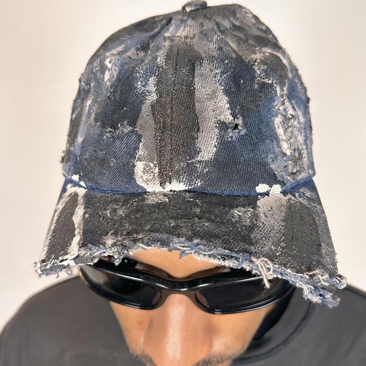Vintage ASTROBOI* Black & Blue Distressed Denim Half Visor Hat Size ONE SIZE - 2 Thumbnail