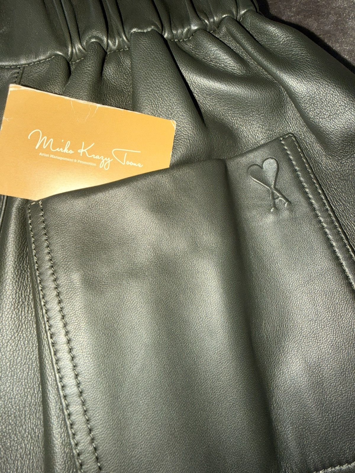 AMI BNWT $1160 Ami Paris Dark Olive Green Lamb Leather Shorts Size US 34 / EU 50 - 11 Thumbnail
