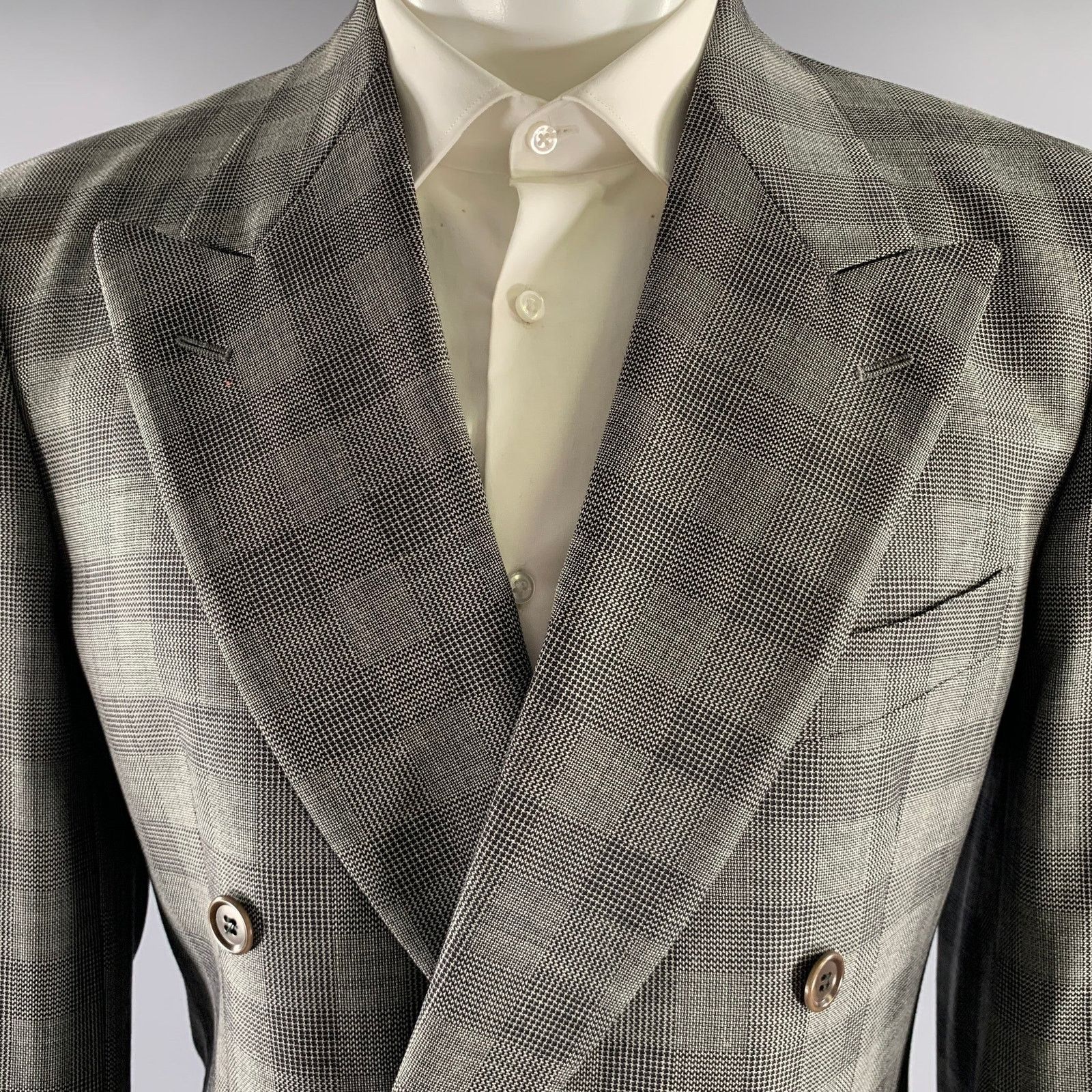 Valentino VALENTINO 38 Grey Black Glen Check Virgin Wool Sport Coat Size 38R - 2 Thumbnail