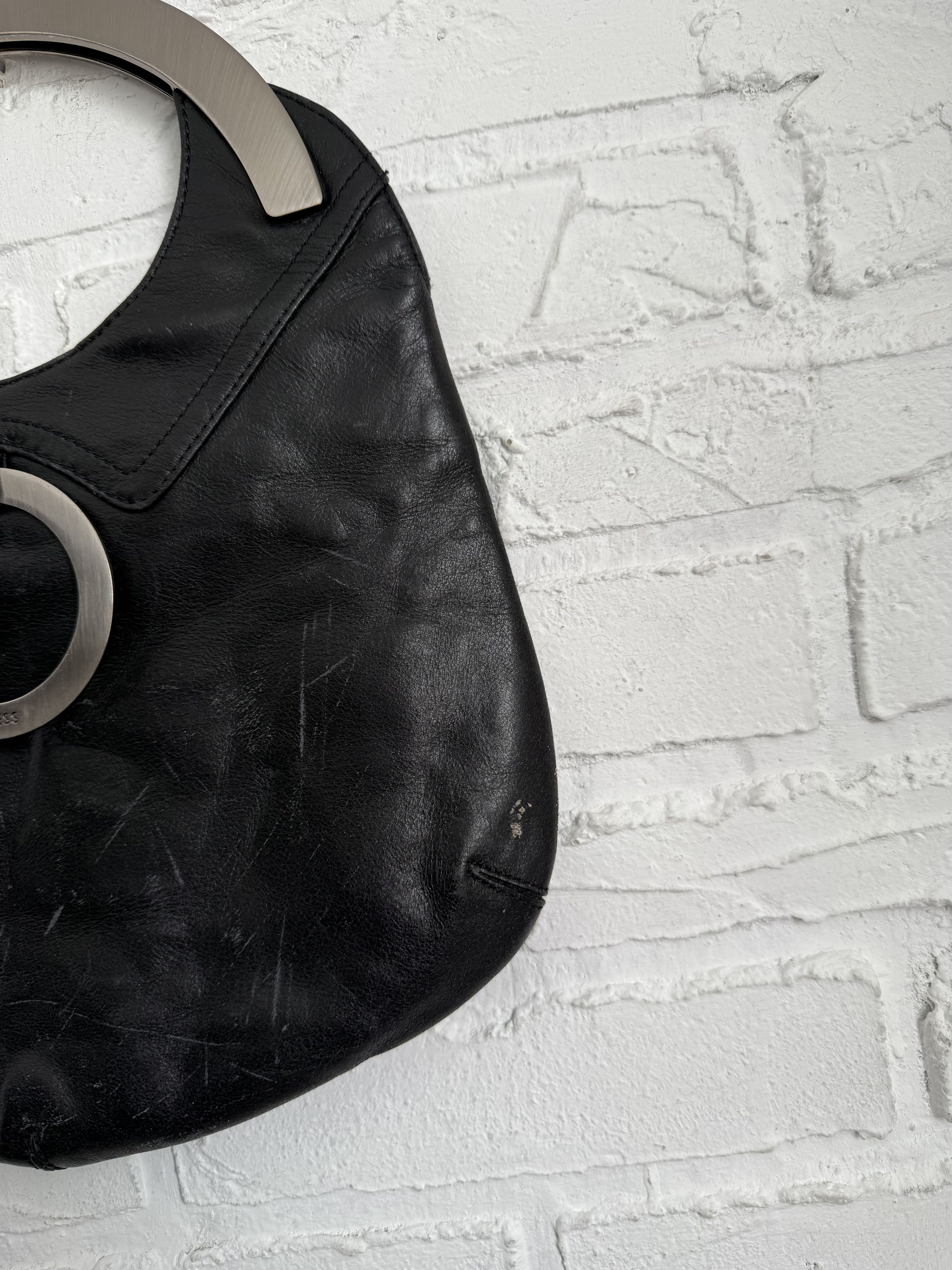 Guess Vintage 2000s Guess Black Leather Bag Y2K Metal Ring Handle Size ONE SIZE - 4 Thumbnail