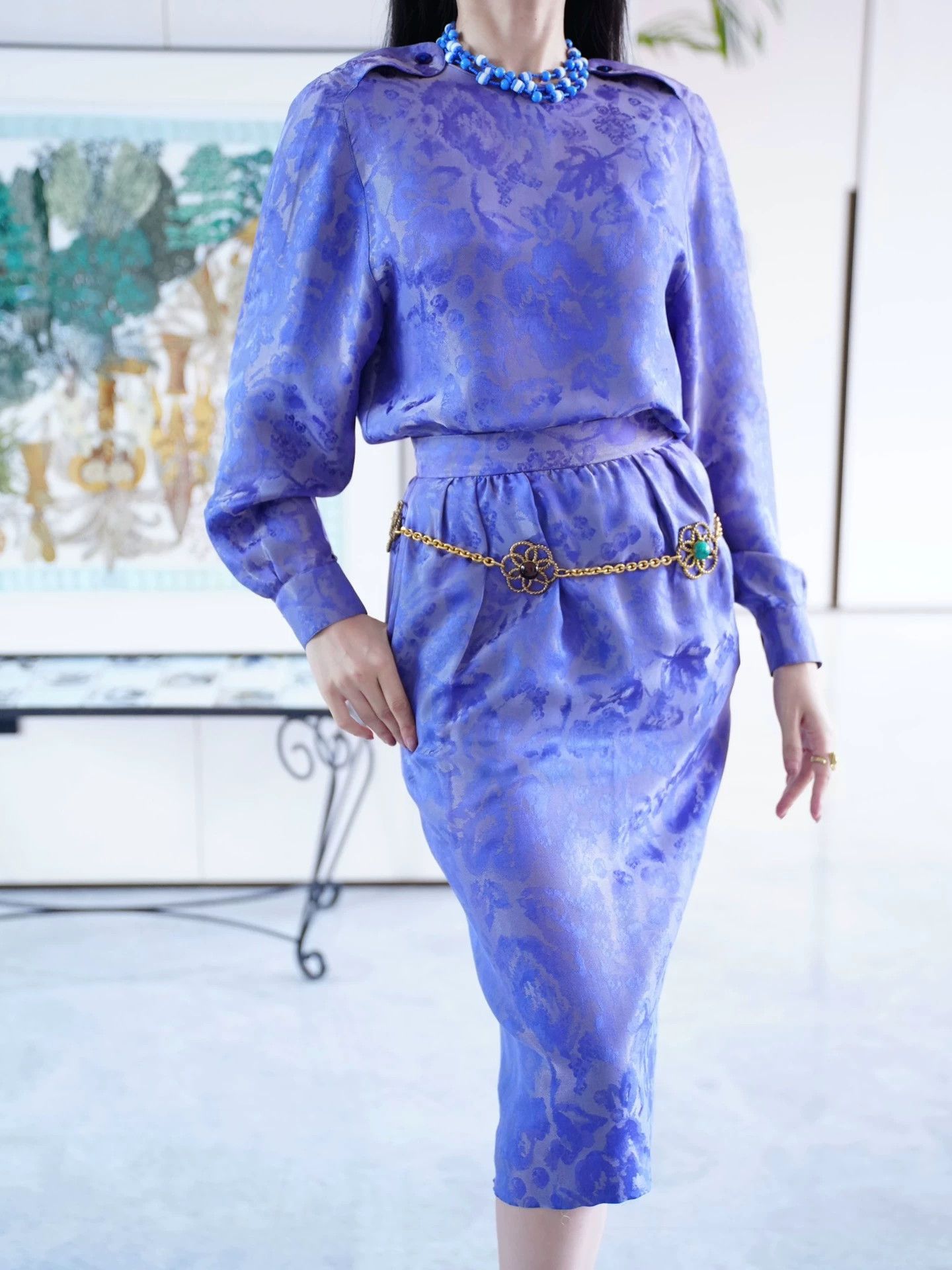 Lanvin Lanvin 1987 Fall/Winter Metallic Purple Brocade Set FR36 S Size XS / US 0-2 / IT 36-38 - 3 Thumbnail