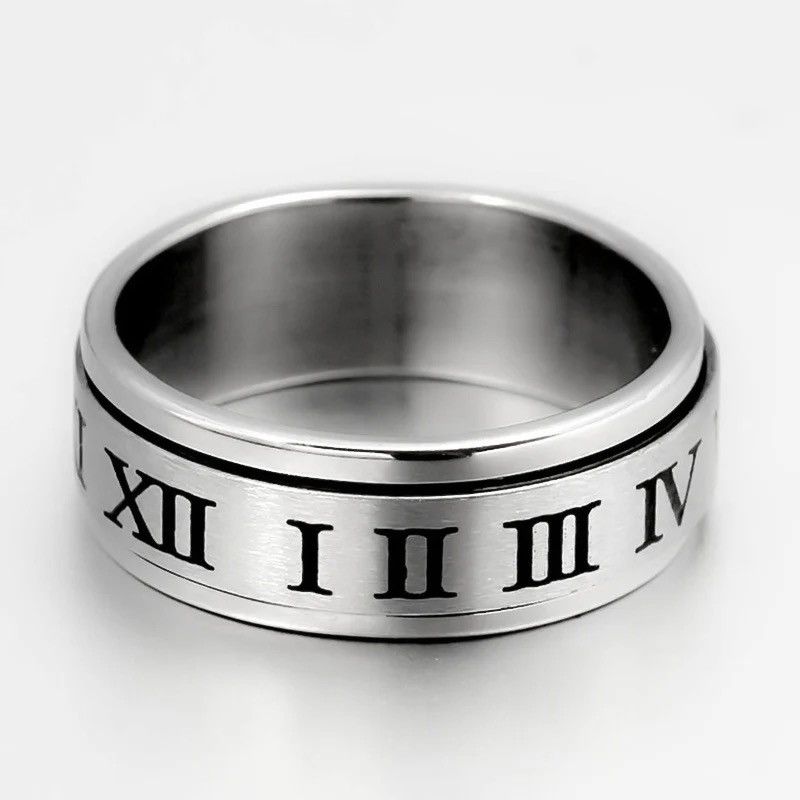 Jewelry × Vintage Silver Roman Numerals Ring Size 7-12 Size ONE SIZE - 3 Thumbnail