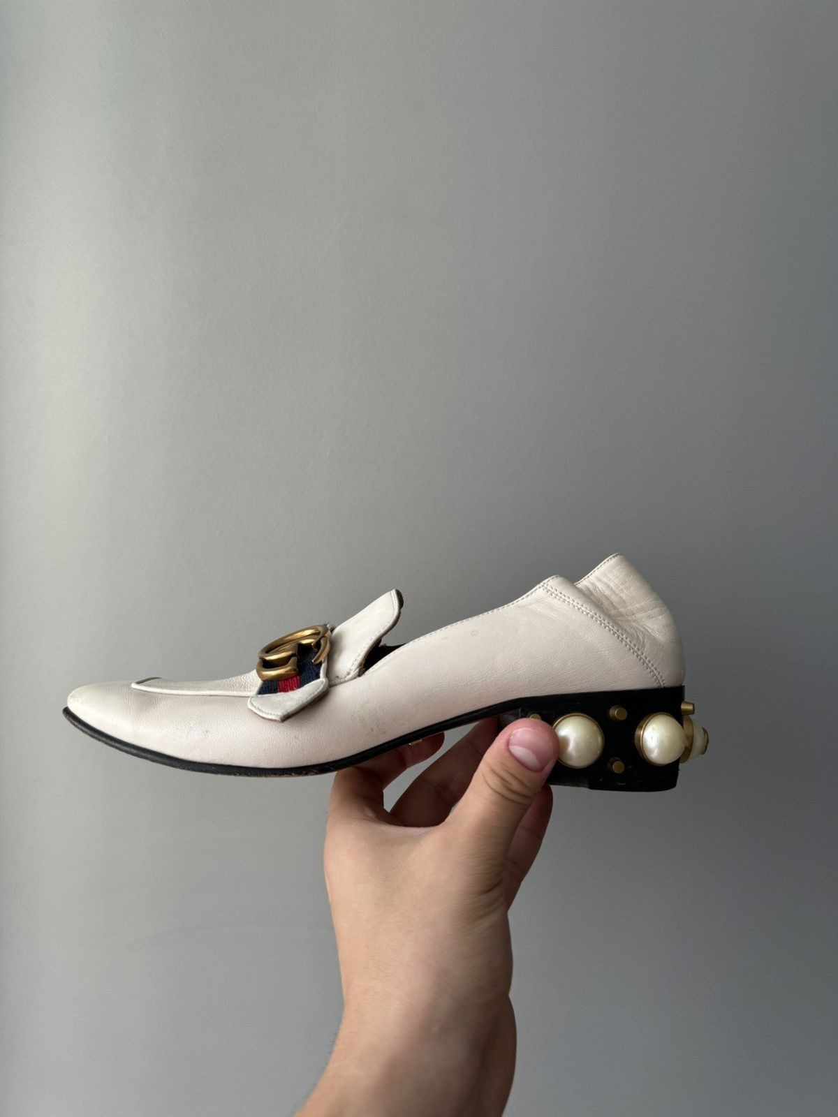 Gucci White Marmont Leather Espadrille Mules with Double G Flats Size US 8 / IT 38 - 9 Thumbnail