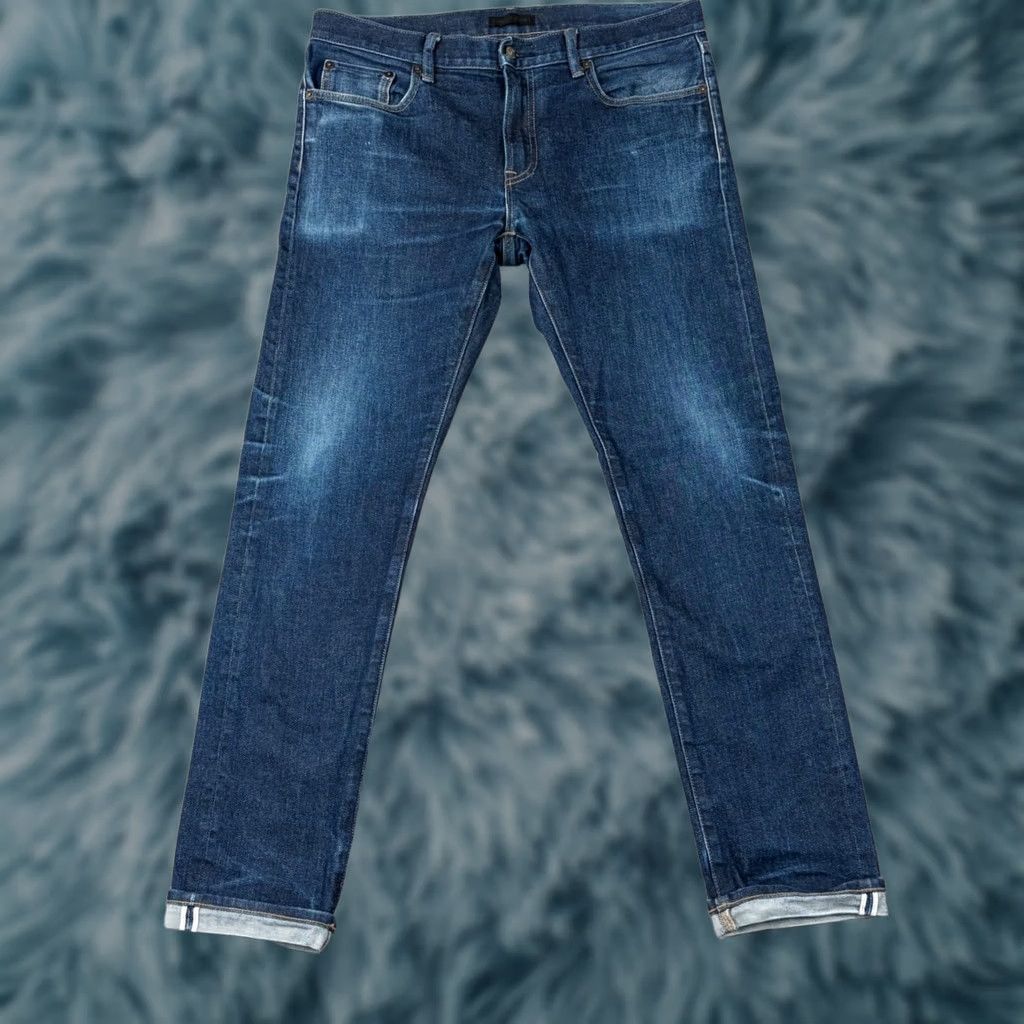 Uniqlo Slim Fit Selvedge Jeans Dark Indigo 35x34 5-Pocket Stretch Denim Mens Blue Modern Casual Slim Straight Jeans Womens?