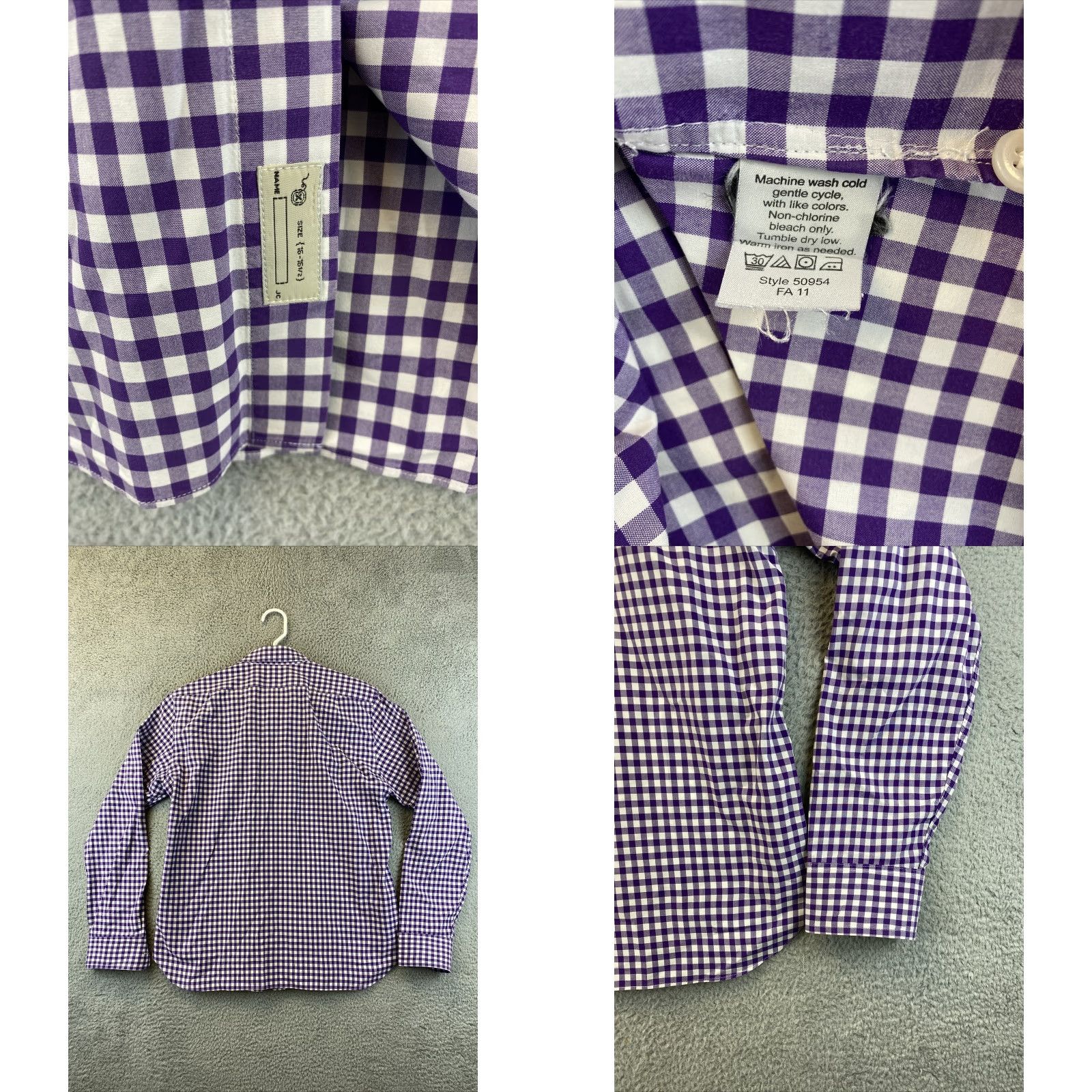 J.Crew Sewn for J.CREW Men's dress Shirt check plaid Purple white L slim fit /79-12 Size 42R - 8 Thumbnail