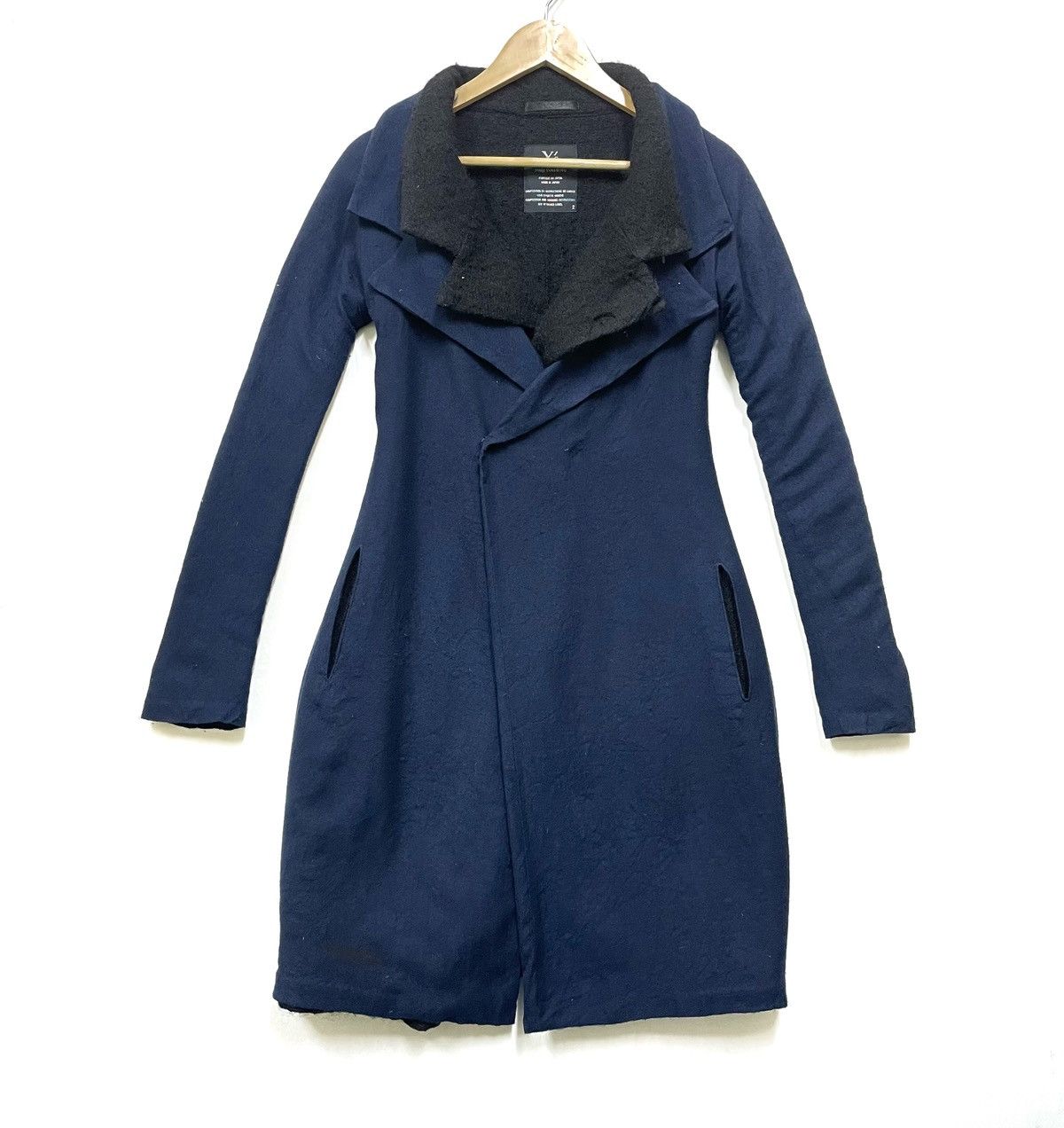 image of Yohji Yamamoto Double Layer Wool Coat Cardigan 2019 in Blue Navy Black, Women's (Size Small)