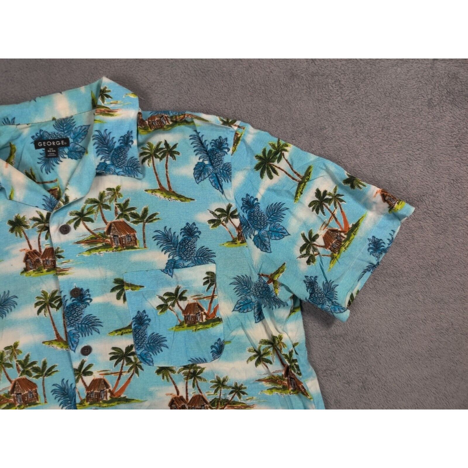 George George Shirt Adult Mens Large Light Blue Floral Beach Size US L / EU 52-54 / 3 - 5 Thumbnail