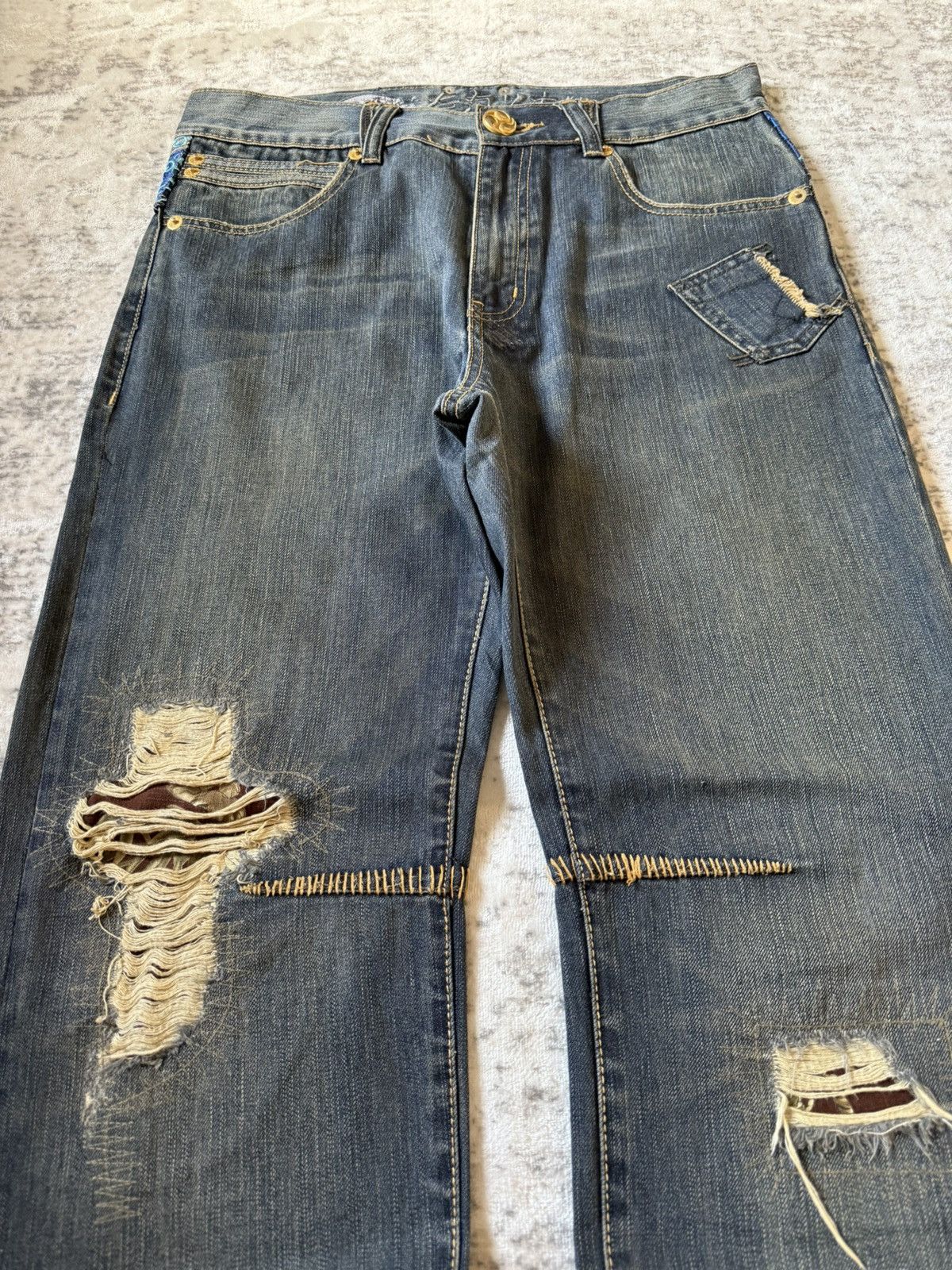 Japanese Brand Osaka Big Train Japan Over Stitch Boro Yakuza Jeans Size US 32 / EU 48 - 3 Thumbnail
