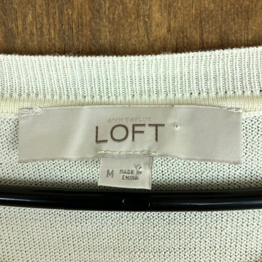 Ann Taylor Ann Taylor LOFT Womens Sweater Cream Gold Jeweled Wool Blend M 3/4 Sleeve Long Sleeve Pullover Casual Workwear Womens Size M / US 6-8 / IT 42-44 - 6 Thumbnail