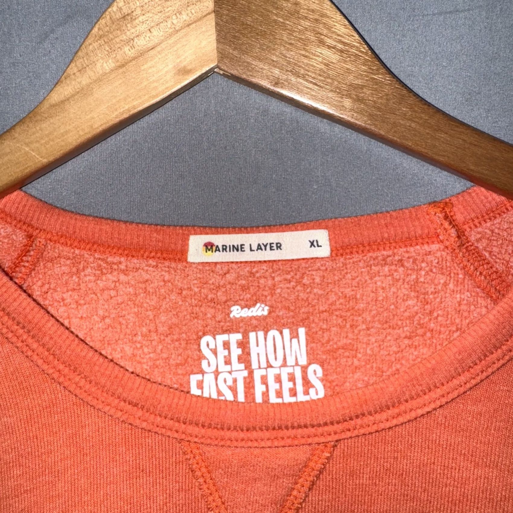 Marine Layer Marine Layer Redis Sweatshirt Mens XL Orange Crewneck Pullover Soft Graphic Print Knit Cotton Blend Raglan Sleeve Lightweight Tagless All Seasons Size US XL / EU 56 / 4 - 4 Thumbnail