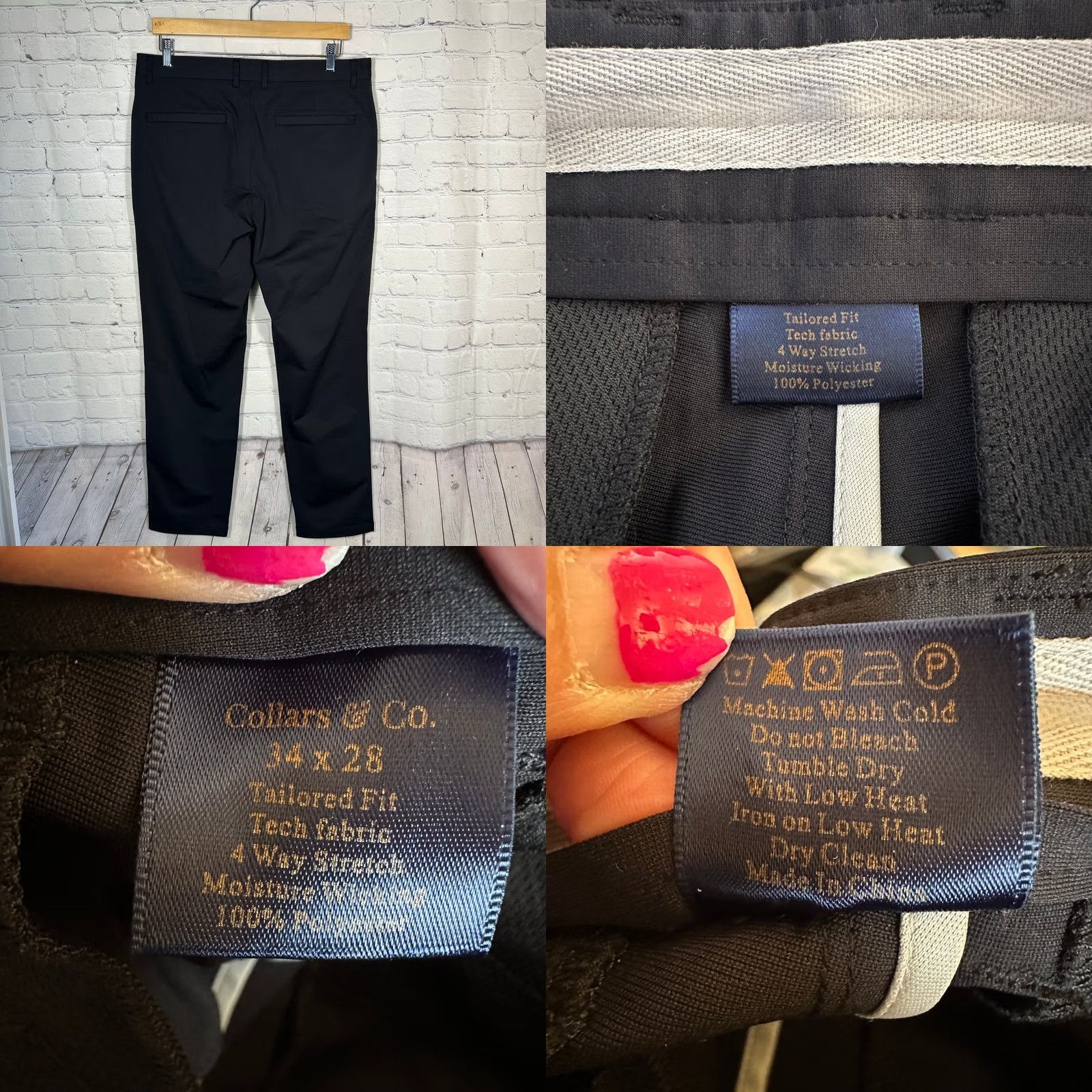 CO Collars & Co Maverick Performance Pants Mens 34x28 Black 4-Way Stretch Chino Slim Flat Front Workwear Travel Casual Size US 36 / EU 52 - 8 Thumbnail