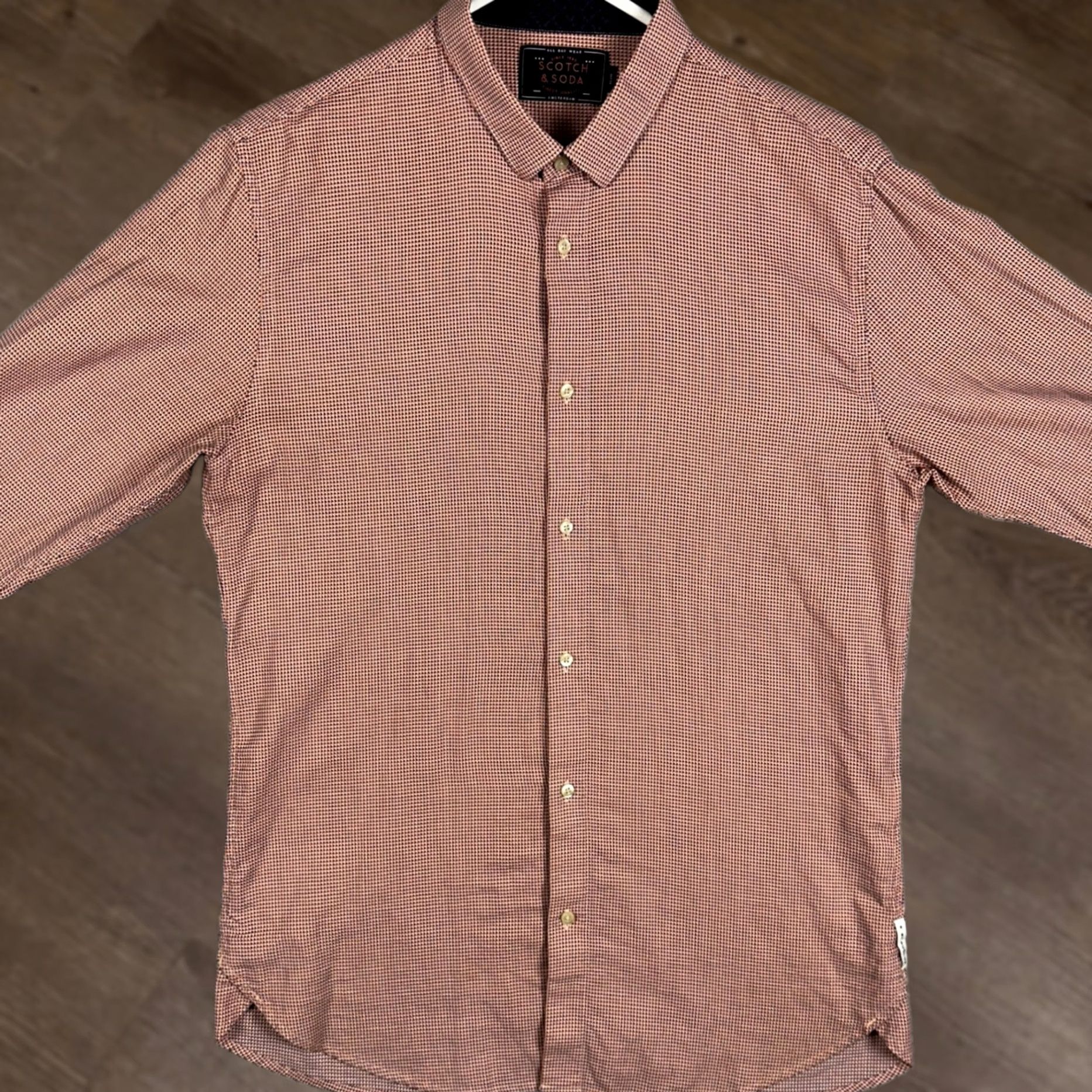 Scotch & Soda Scotch & Soda Shirt Mens Large Orange Blue Button Up Slim Fit Houndstooth Casual Size US L / EU 52-54 / 3 - 1 Thumbnail