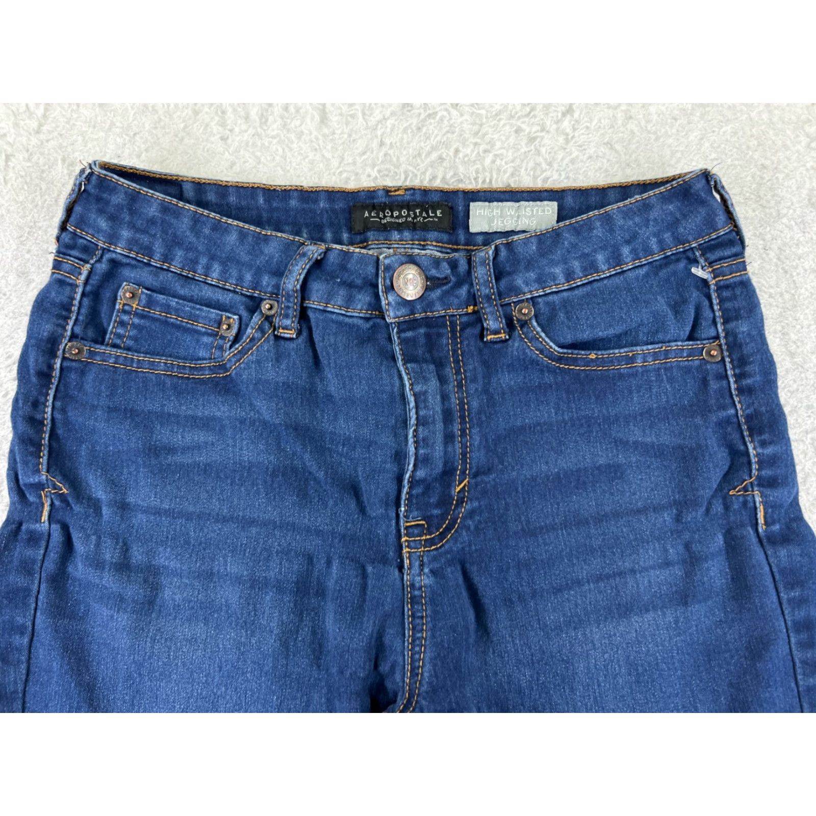 Vintage Aéropostale Jeans Womens 6 Long Blue High Waisted Jegging Cotton Blend 25x28 Denim Stretch 5-Pocket Mens Women Girls? Wait. Size 28" / US 6 / IT 42 - 4 Thumbnail