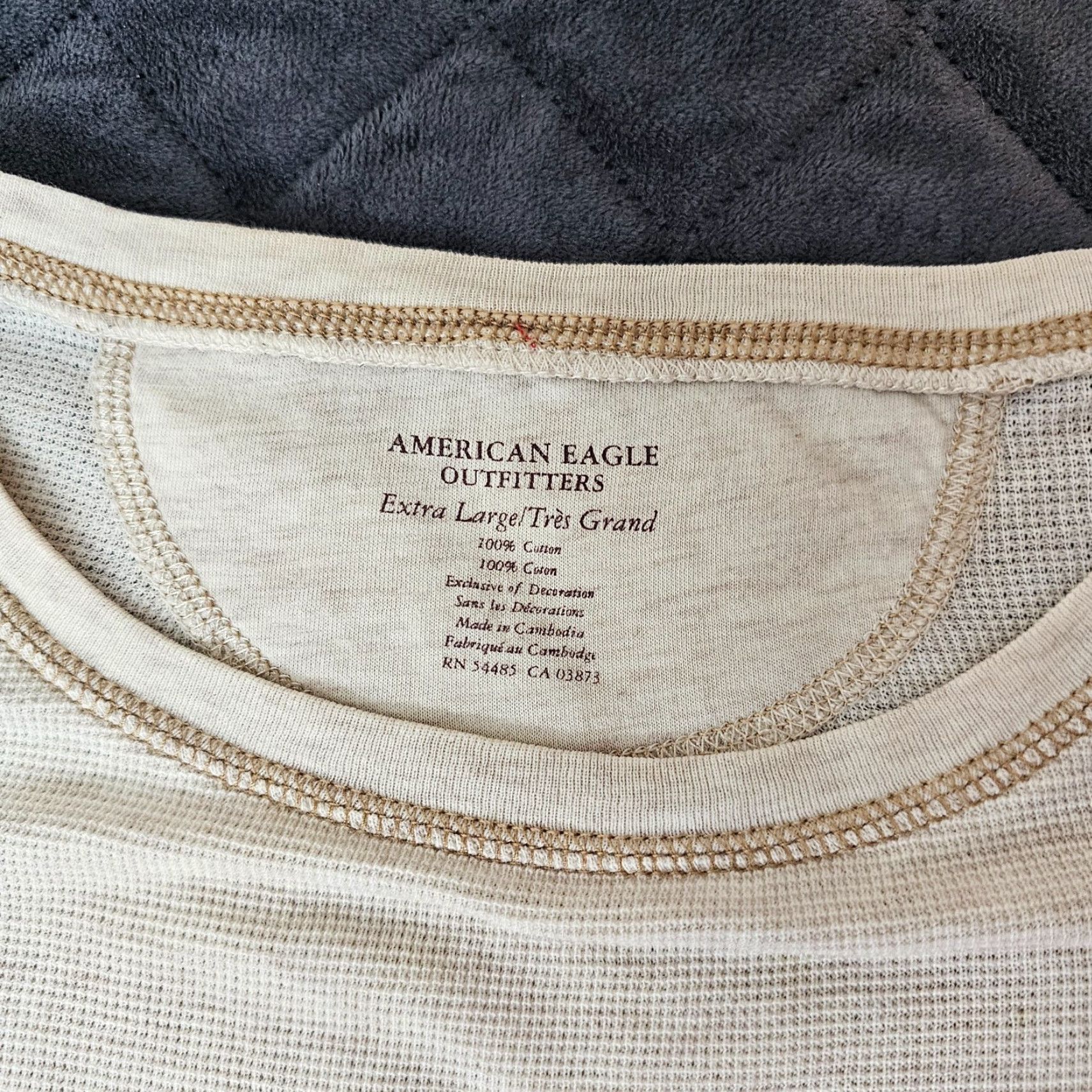 American Eagle Outfitters American Eagle Shirt Mens XL Classic Fit Long Sleeve Thermal Knit Beige Cotton Casual Size US XL / EU 56 / 4 - 2 Thumbnail