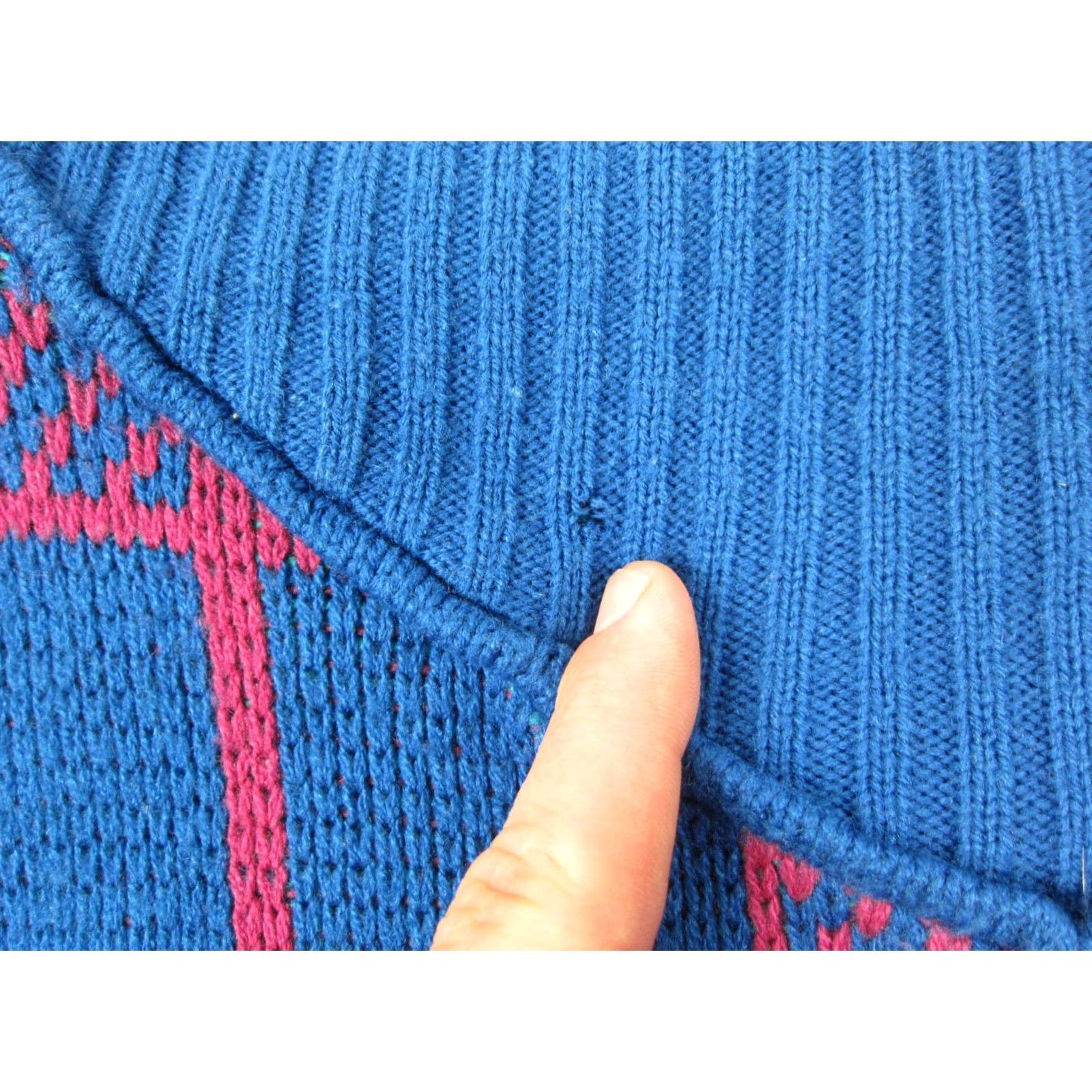 Vintage VINTAGE Bramble Lane Sweater Plaid Knit Blue 80s 90s Crew Neck Long Sleeve Womens 38 Pullover Size XS / US 0-2 / IT 36-38 - 5 Thumbnail