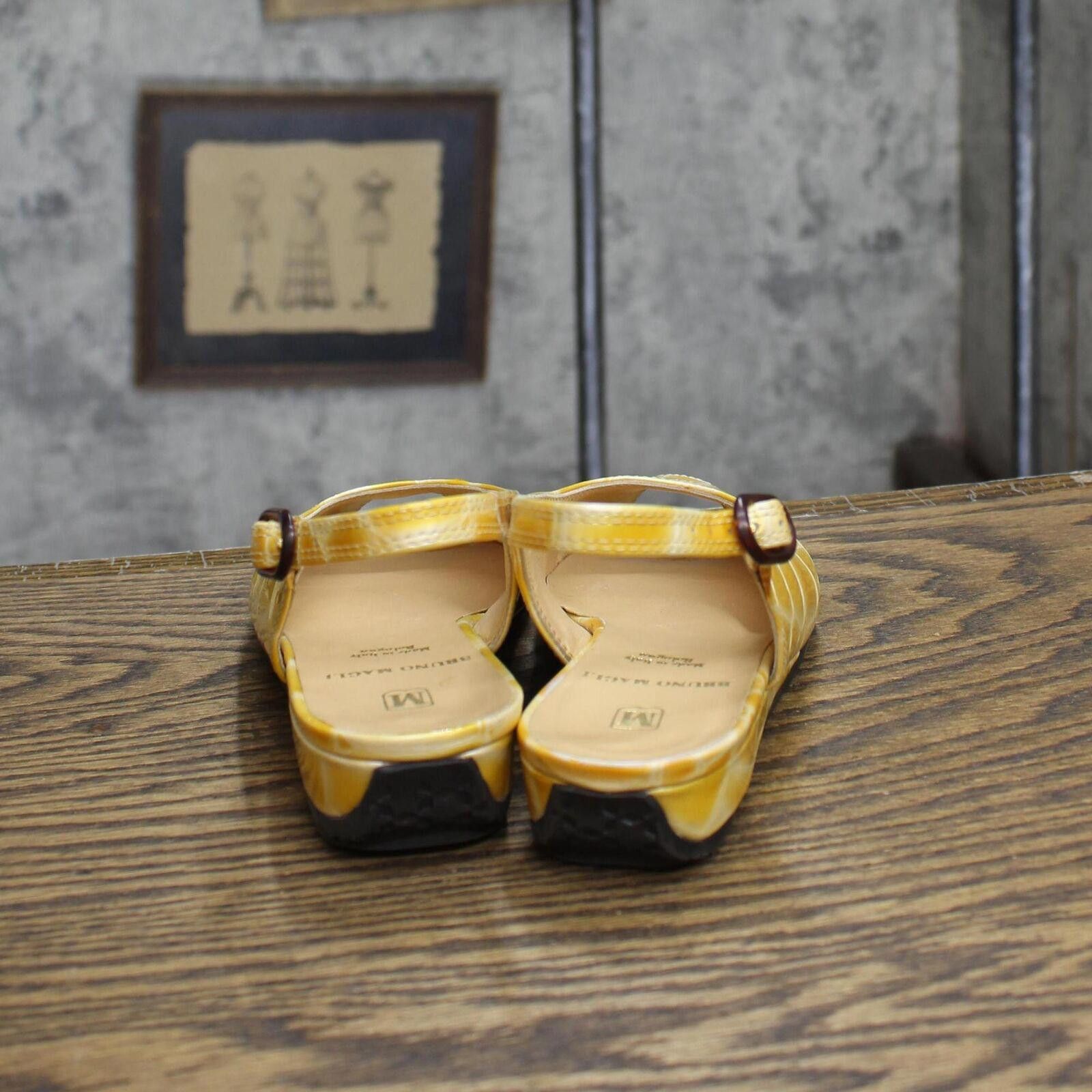 Bruno Magli Bruno Magli Womens Leather Low Wedge Strap Sandals Yellow 6B Size US 6 / IT 36 - 4 Thumbnail