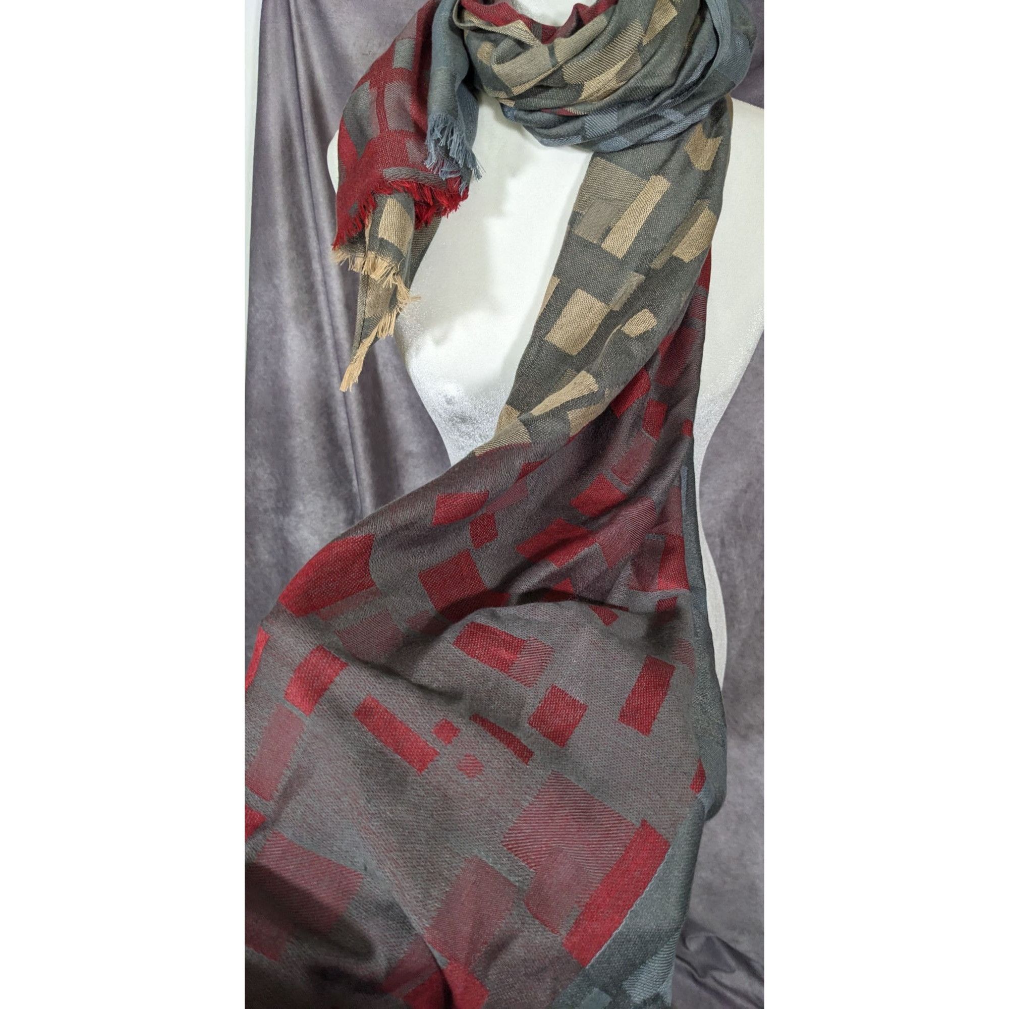 Other Preppy Chic Geometric Pashmina Red And Grey Scarf Size ONE SIZE - 7 Thumbnail