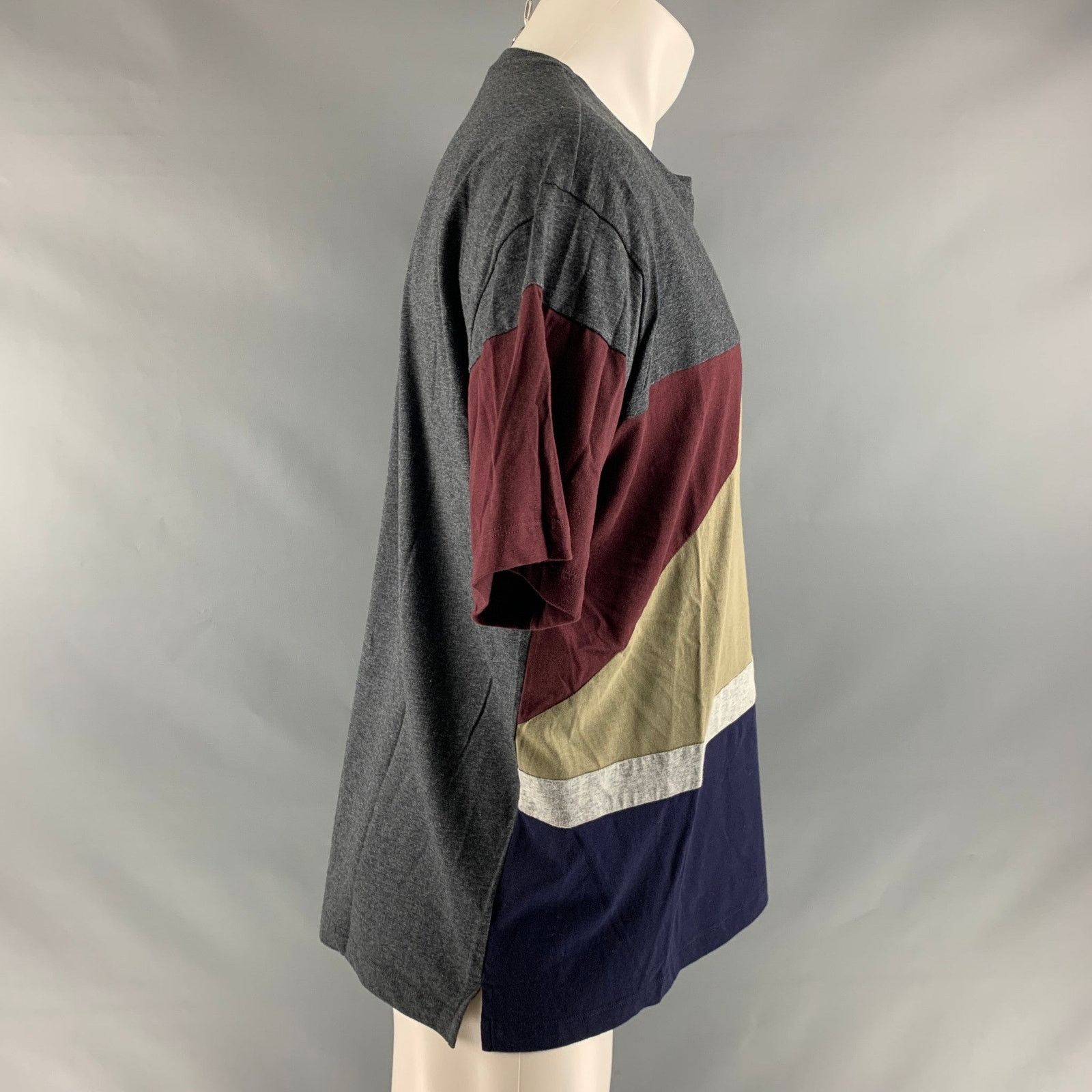 Valentino VALENTINO Grey Multi-Color Color Block Cotton Crew-Neck Size US M / EU 48-50 / 2 - 2 Thumbnail