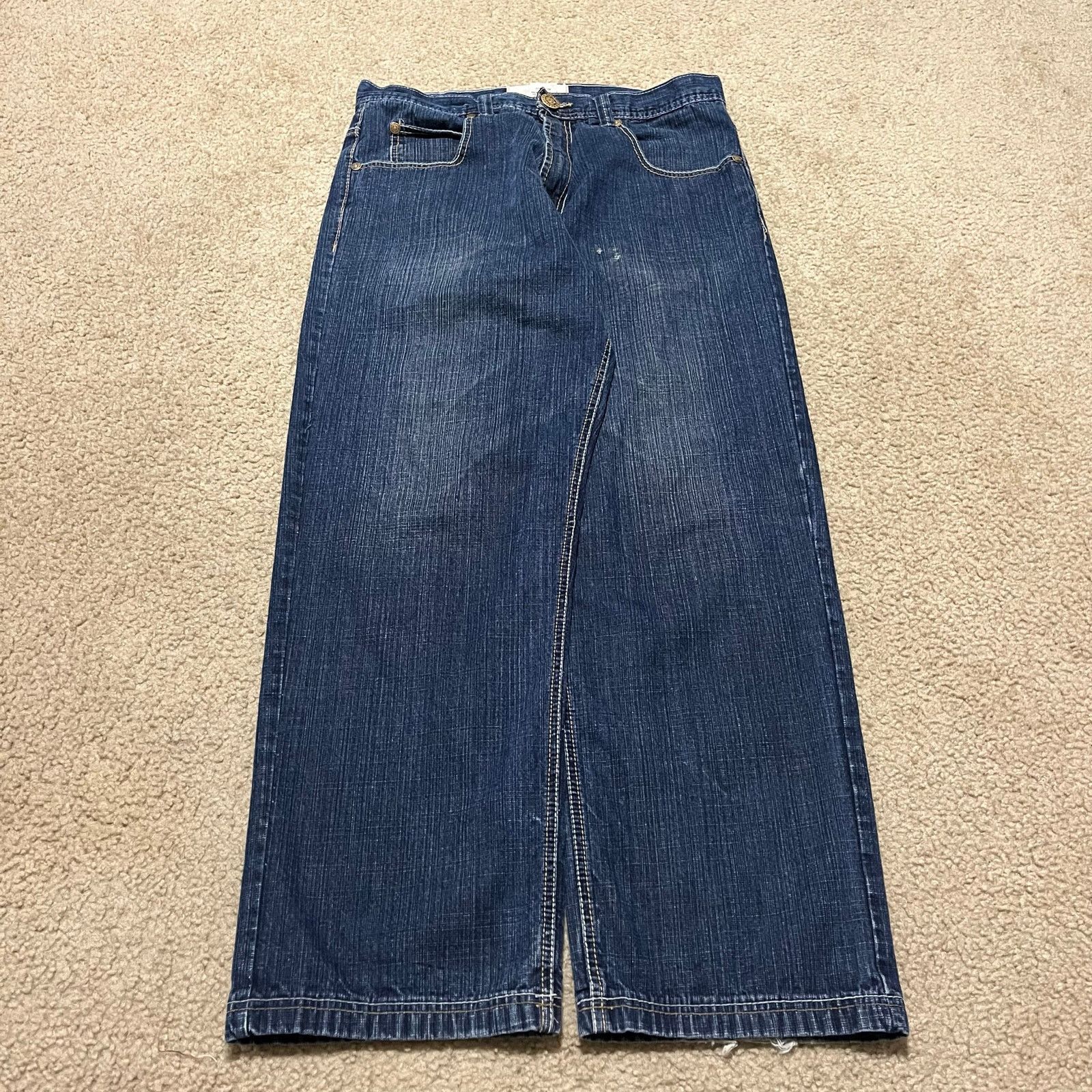 Other Y2K Rich Kids Baggy Skater Embroidered Dark Blue Jeans 36x32 Size US 36 / EU 52 - 2 Thumbnail