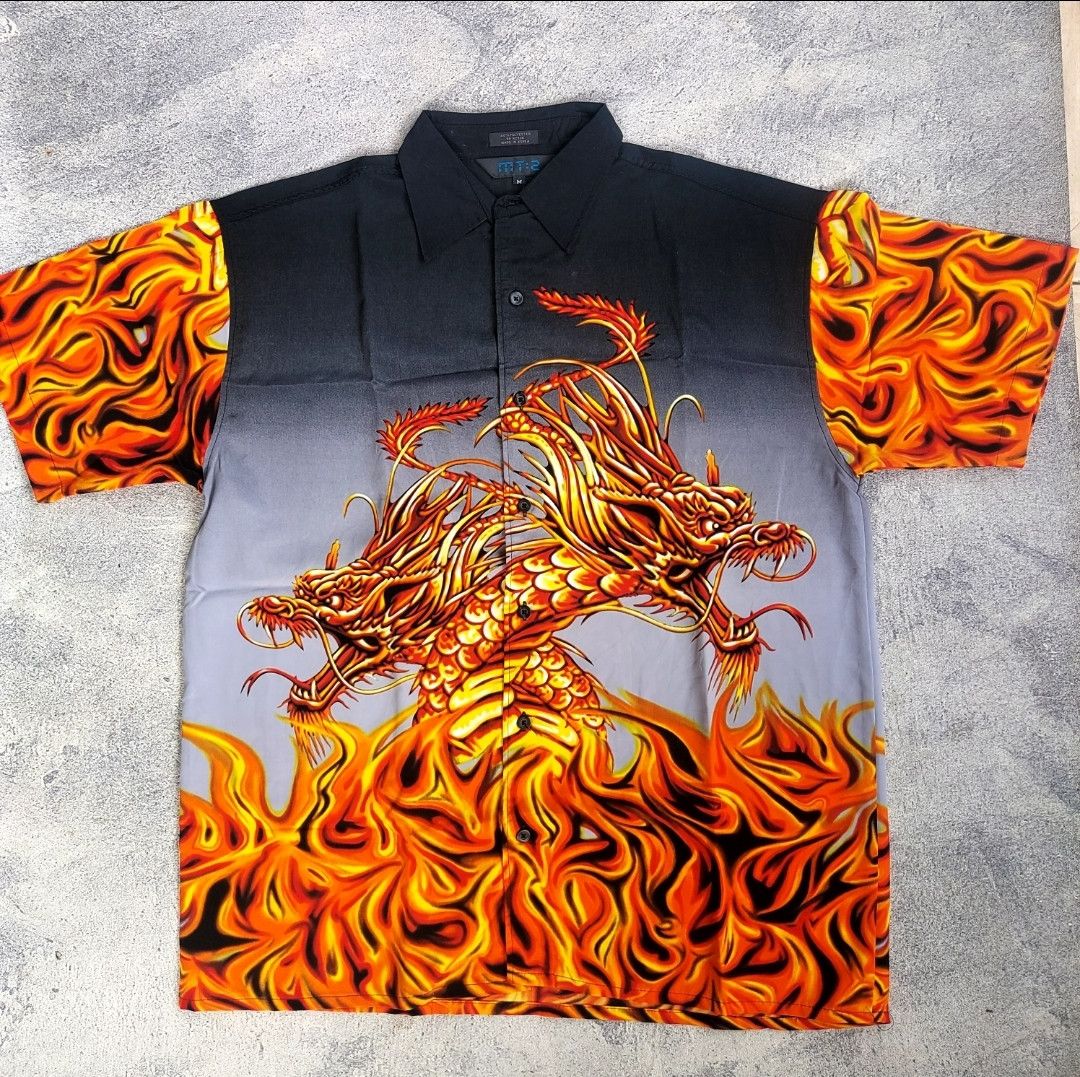 Vintage 💥Vintage Y2K Dragon Flame Printed Shirt Size US M / EU 48-50 / 2 - 1 Thumbnail
