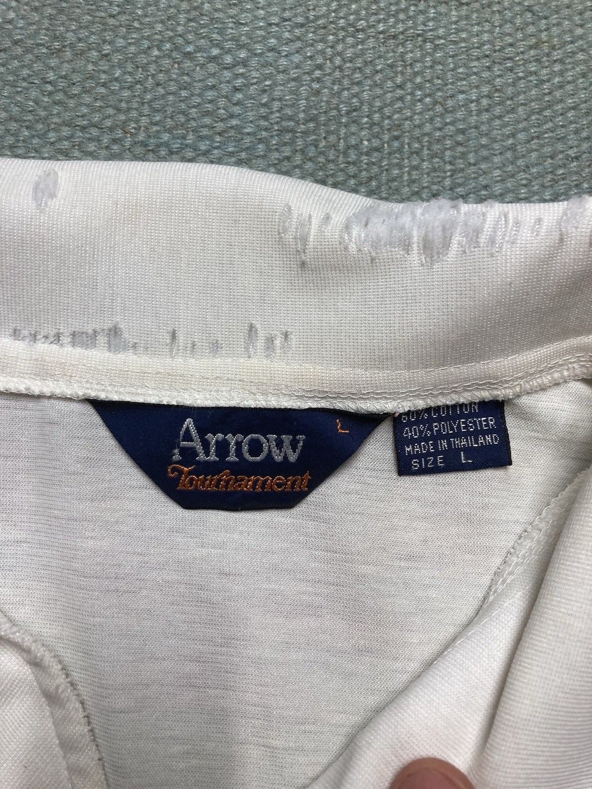Vintage Vintage 70s polo shirt arrow white stained distressed large Size US L / EU 52-54 / 3 - 10 Thumbnail
