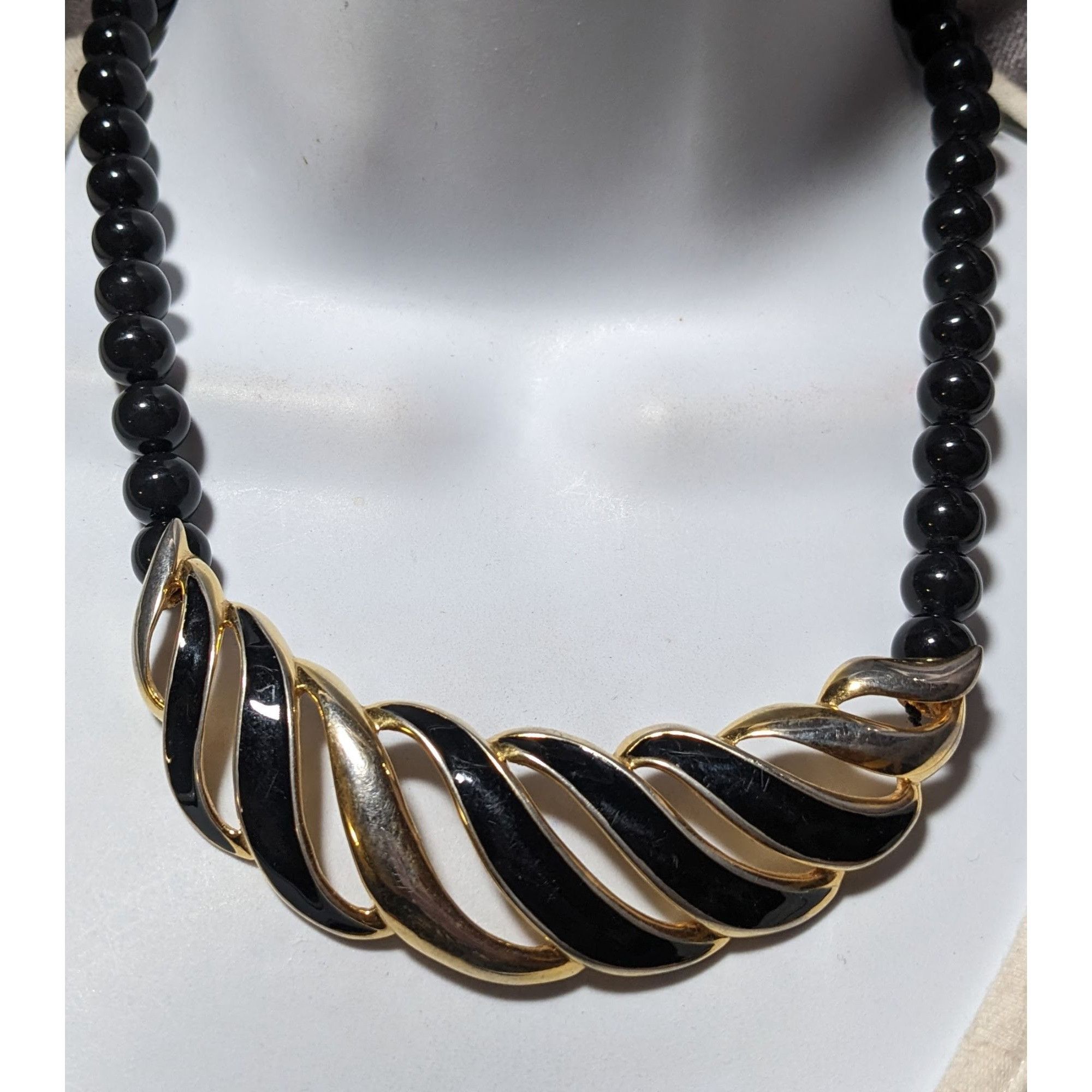 Monet Monet Vintage Black And Gold Beaded Bib Necklace Size ONE SIZE - 10 Thumbnail