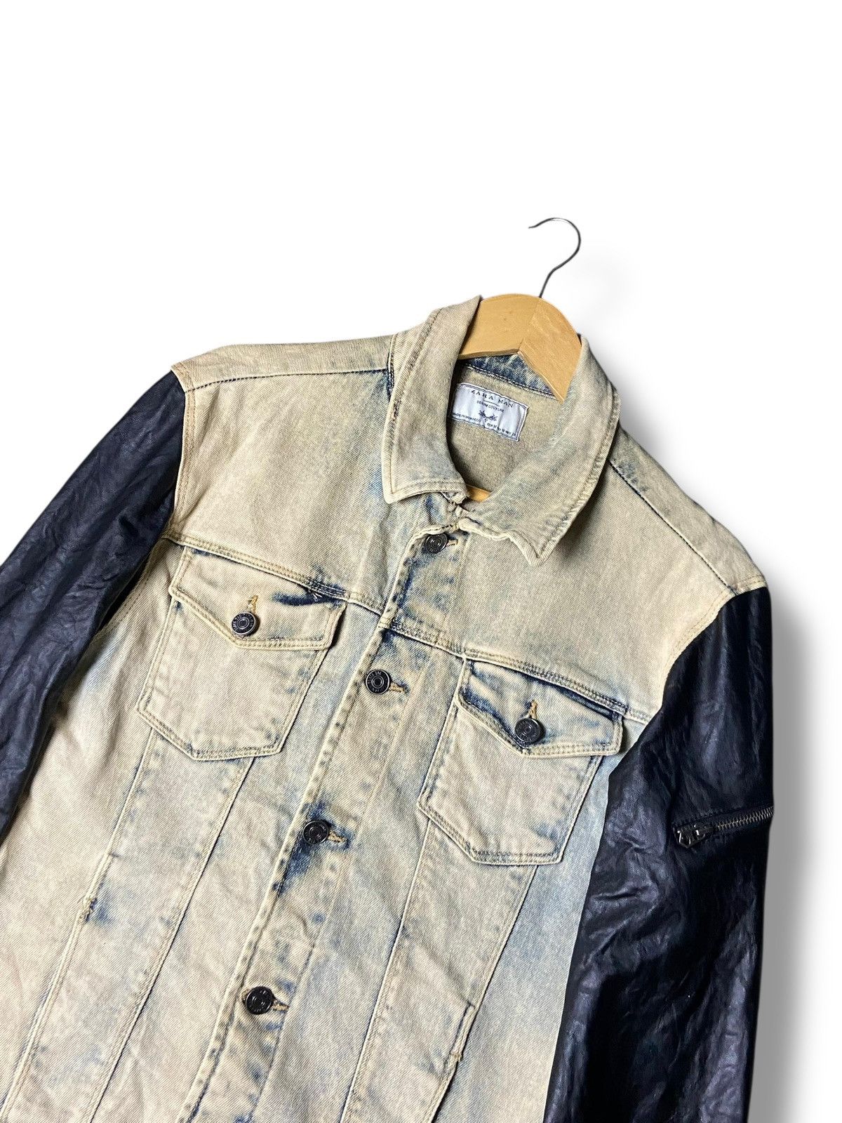 Zara Zara Man Couture Denim Jacket with Leather Sleeve (156) Size US M / EU 48-50 / 2 - 6 Thumbnail