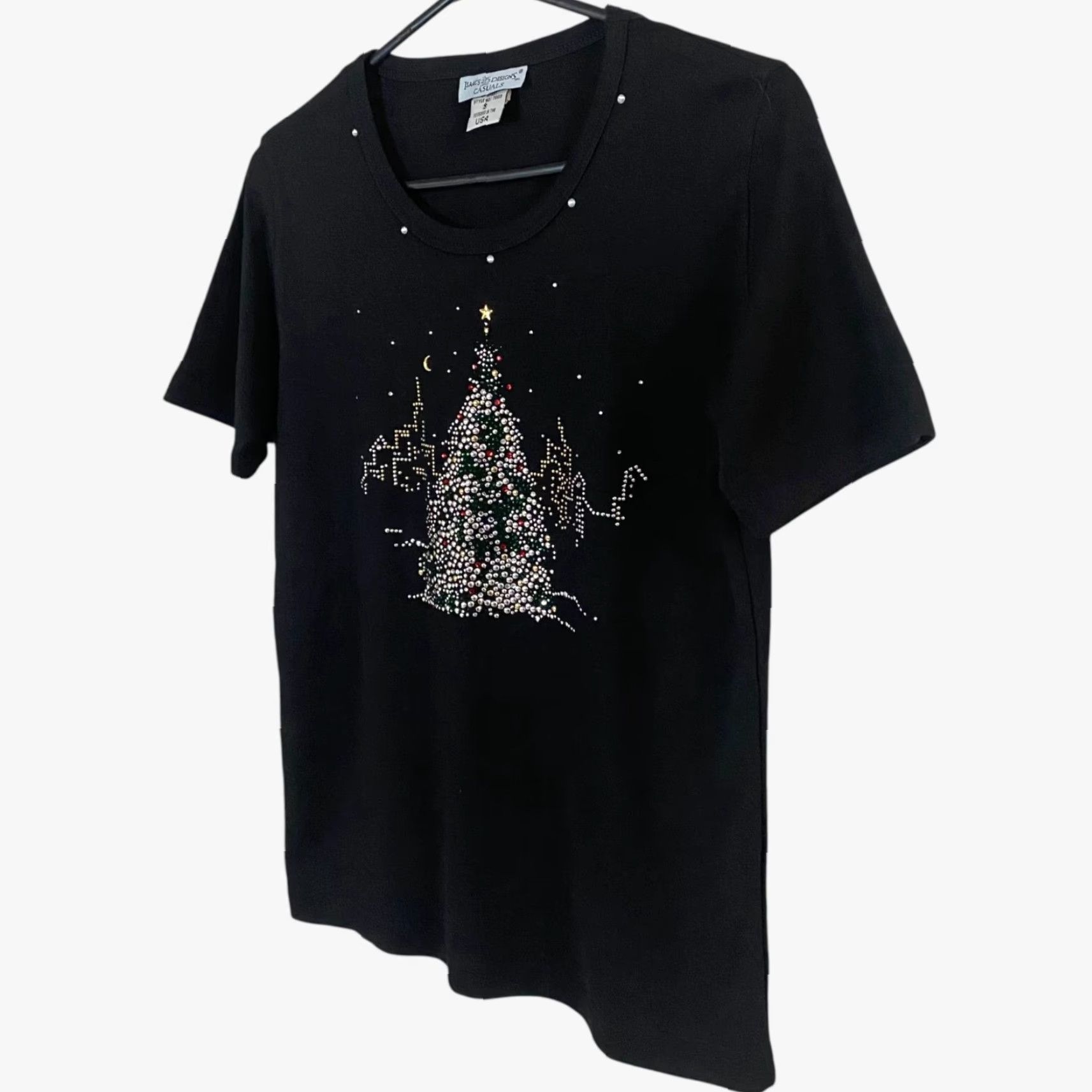 4SDESIGNS VINTAGE Isaac's Designs Bedazzled Rhinestone Embellished Christmas T-Shirt Women's Small Size S / US 4 / IT 40 - 2 Thumbnail