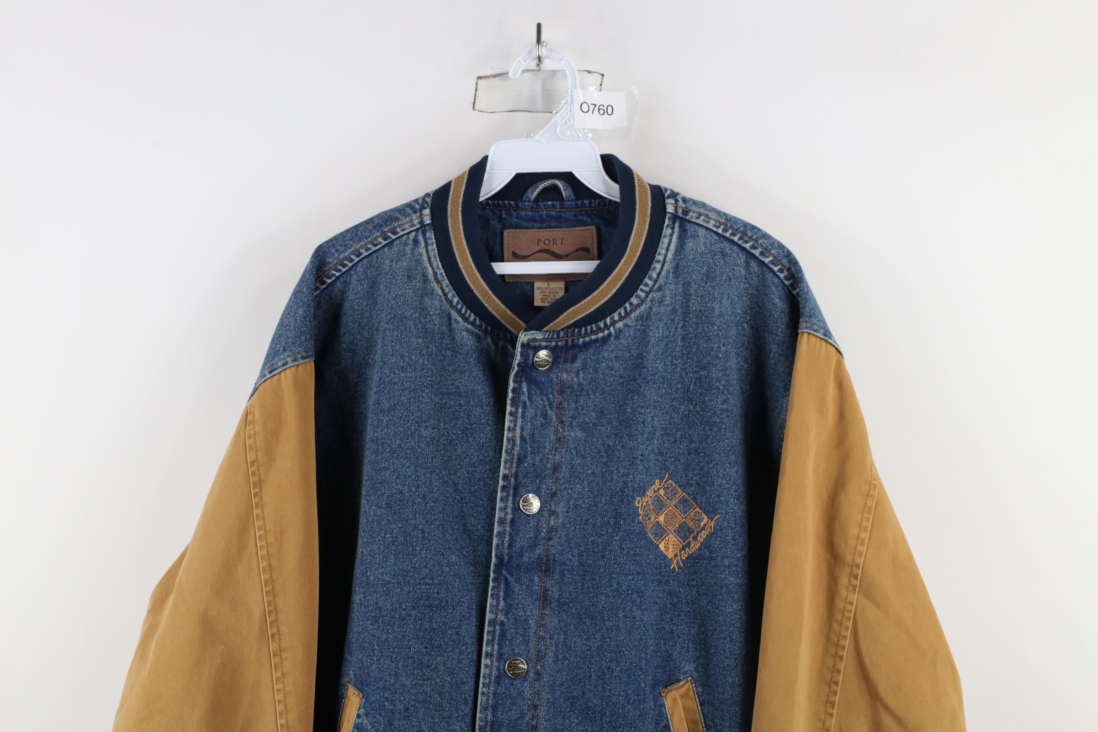 Vintage Vintage 90s Streetwear Eugene Hardwoods Denim Varsity Jacket Size US L / EU 52-54 / 3 - 2 Thumbnail