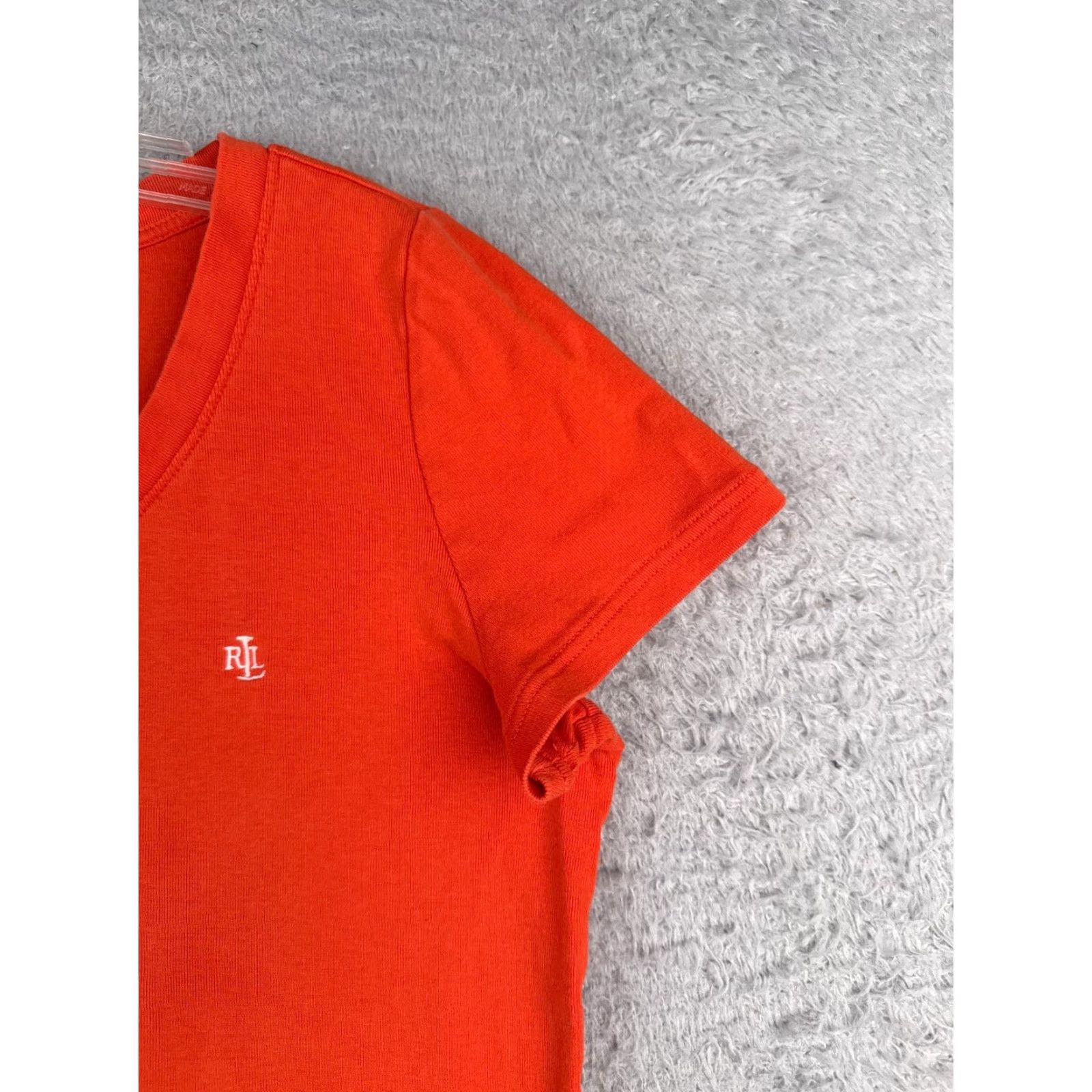Polo Ralph Lauren Lauren Ralph Sport Shirt Women Large Orange 100% Cotton Scoop Neck Short Sleeve Size L / US 10 / IT 46 - 2 Thumbnail