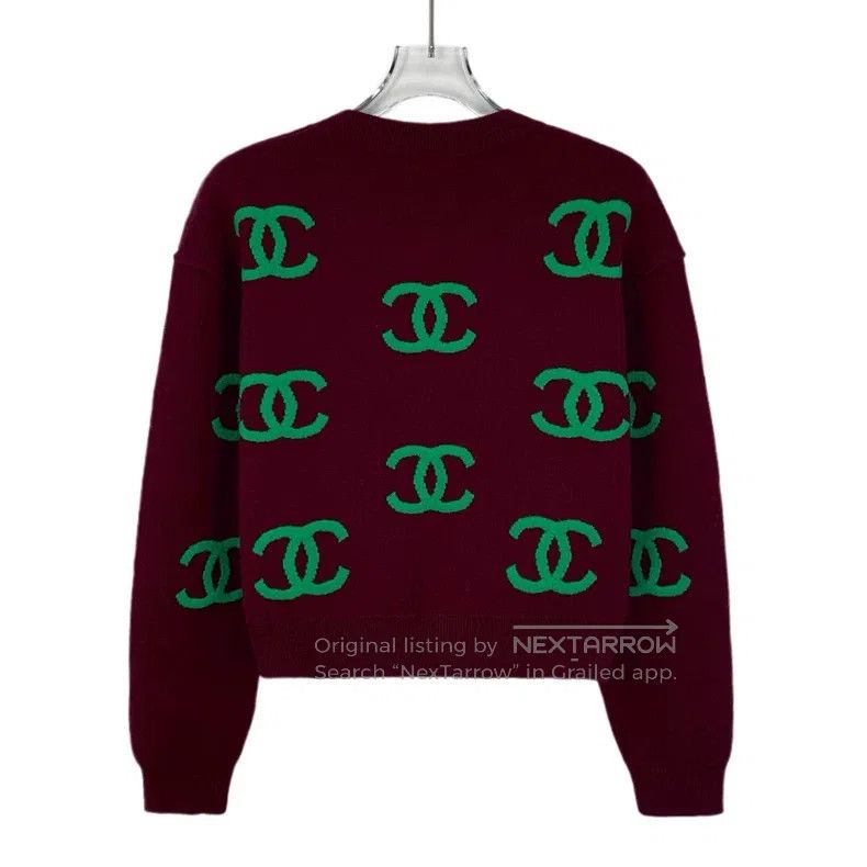 Chanel Chanel Dark red logo full-printed cashmere round-neck long Size XS / US 0-2 / IT 36-38 - 2 Thumbnail