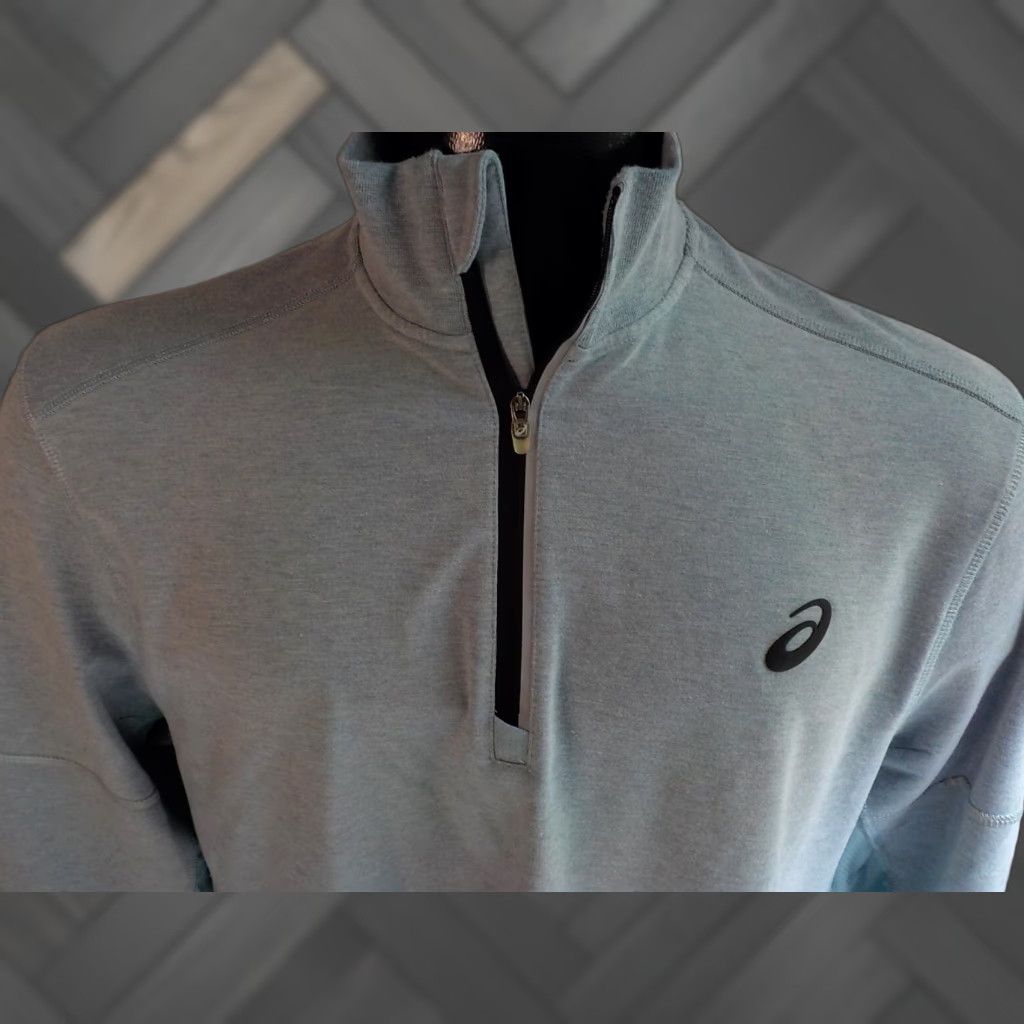 Asics ASICS Long Sleeve 1/4 Zip Pullover Green/Gray Mens L Mock Neck Zip 26.5 Sleeve Side Pocket Good Condition Size US L / EU 52-54 / 3 - 1 Thumbnail