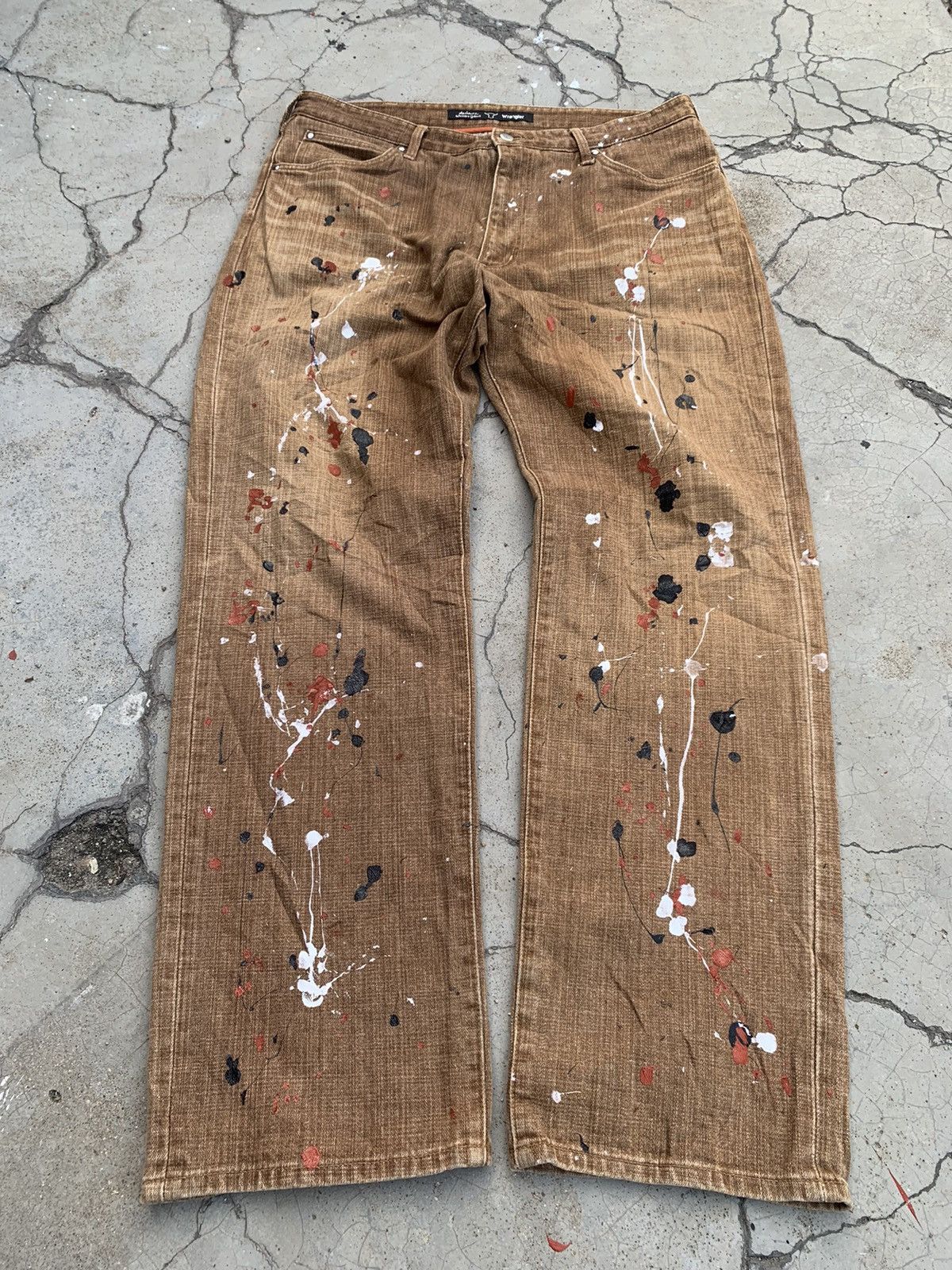 Wrangler Wrangler "Buffalo Head" Painted Brown Wash Painter Pants. Size US 36 / EU 52 - 3 Thumbnail
