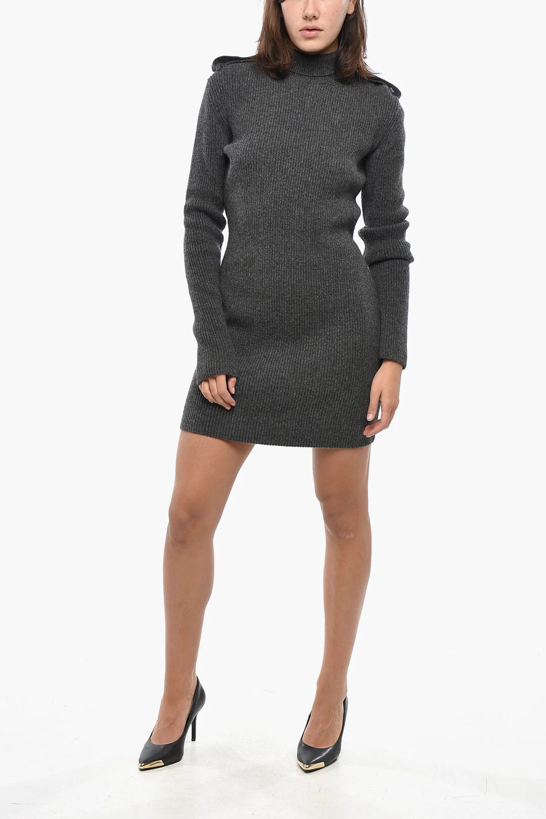 Alexander McQueen og1mm0426 Hi-neck Knit Minidress in Grey Size L / US 10 / IT 46 - 1 Thumbnail