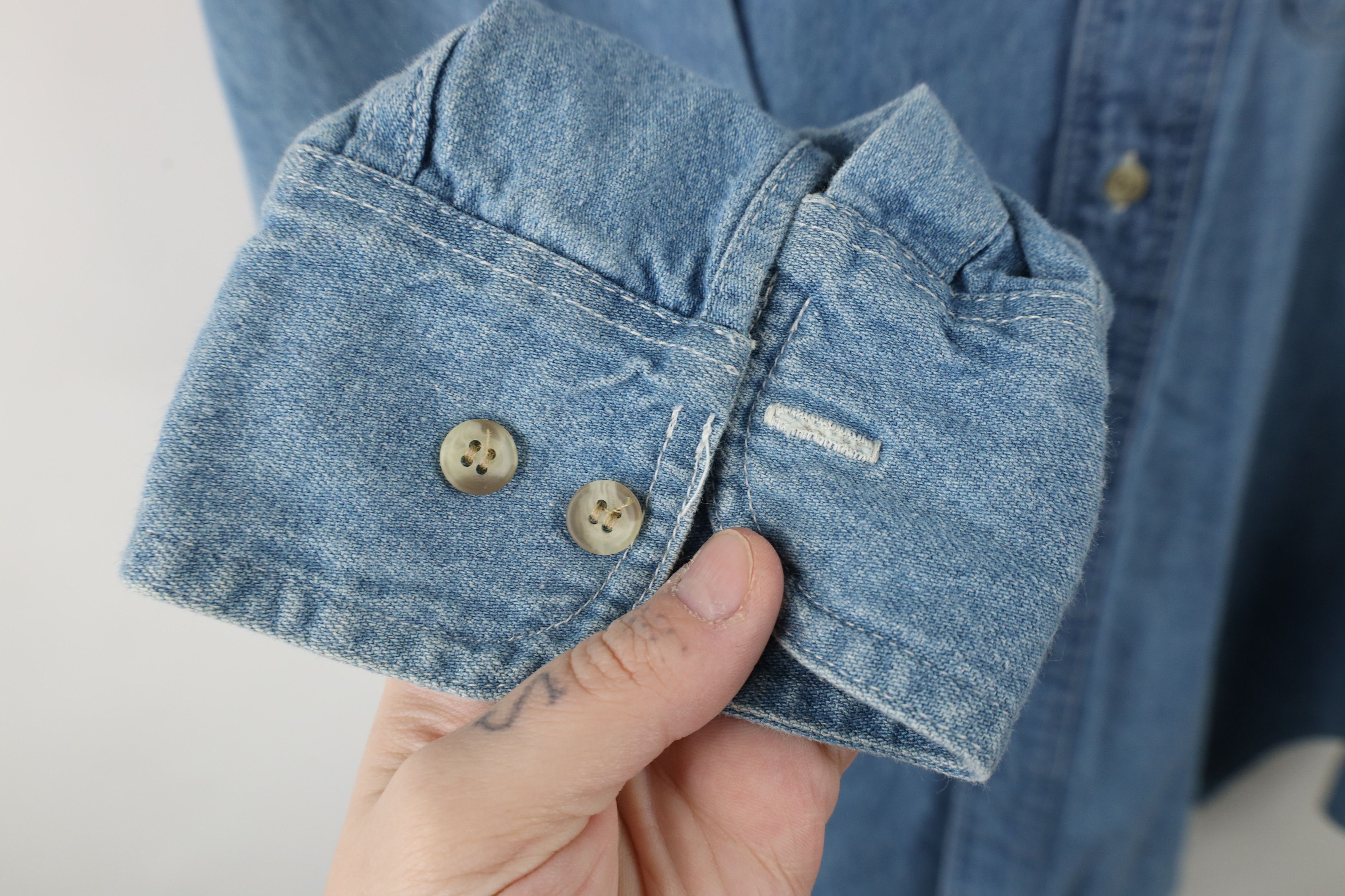 Vintage Vintage 90s Streetwear Jean Band Collar Button Shirt Blue Size US L / EU 52-54 / 3 - 5 Thumbnail