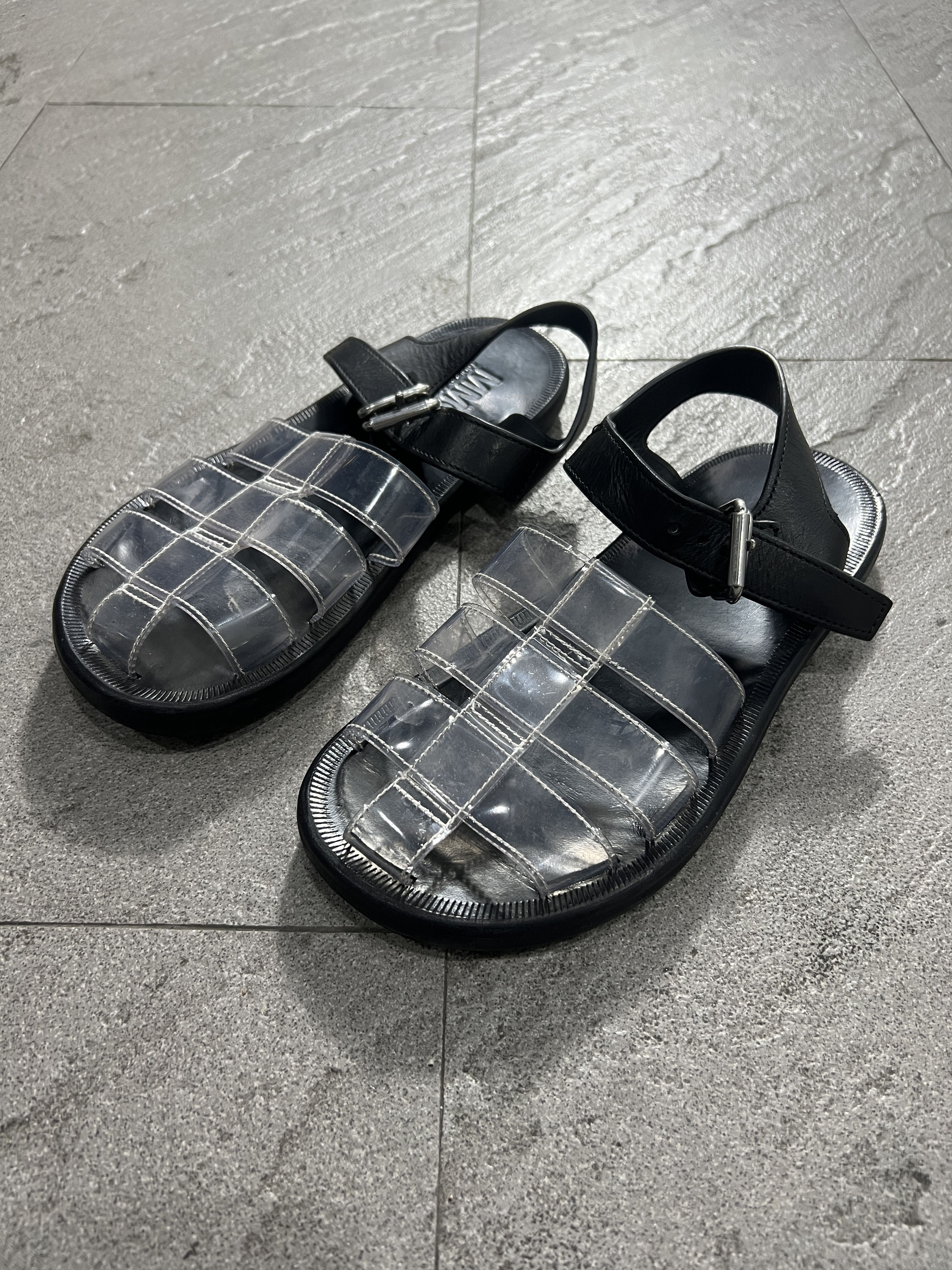 Maison Margiela MM6 Maison Margiela Clear PVC Sandals Black Leather Strap Size US 8 / IT 38 - 2 Thumbnail