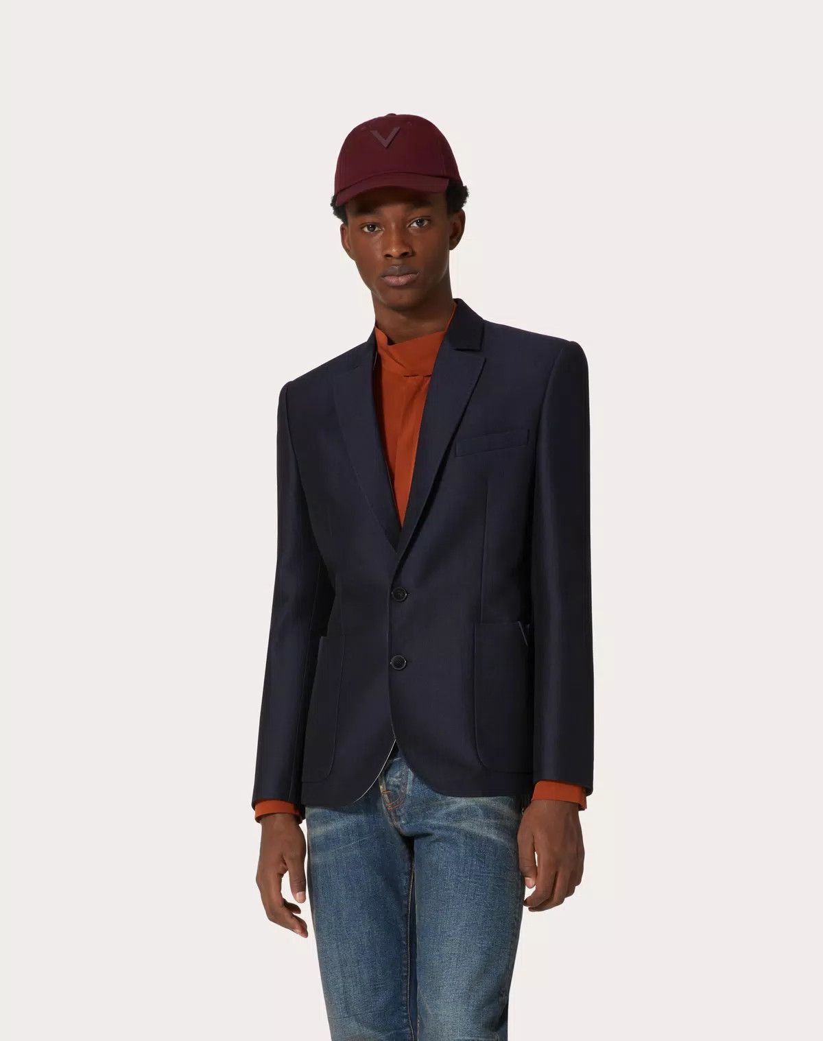 Valentino oc11z0625 Wool And Silk Single Breasted Jacket in Navy Blue Size US L / EU 52-54 / 3 - 3 Thumbnail