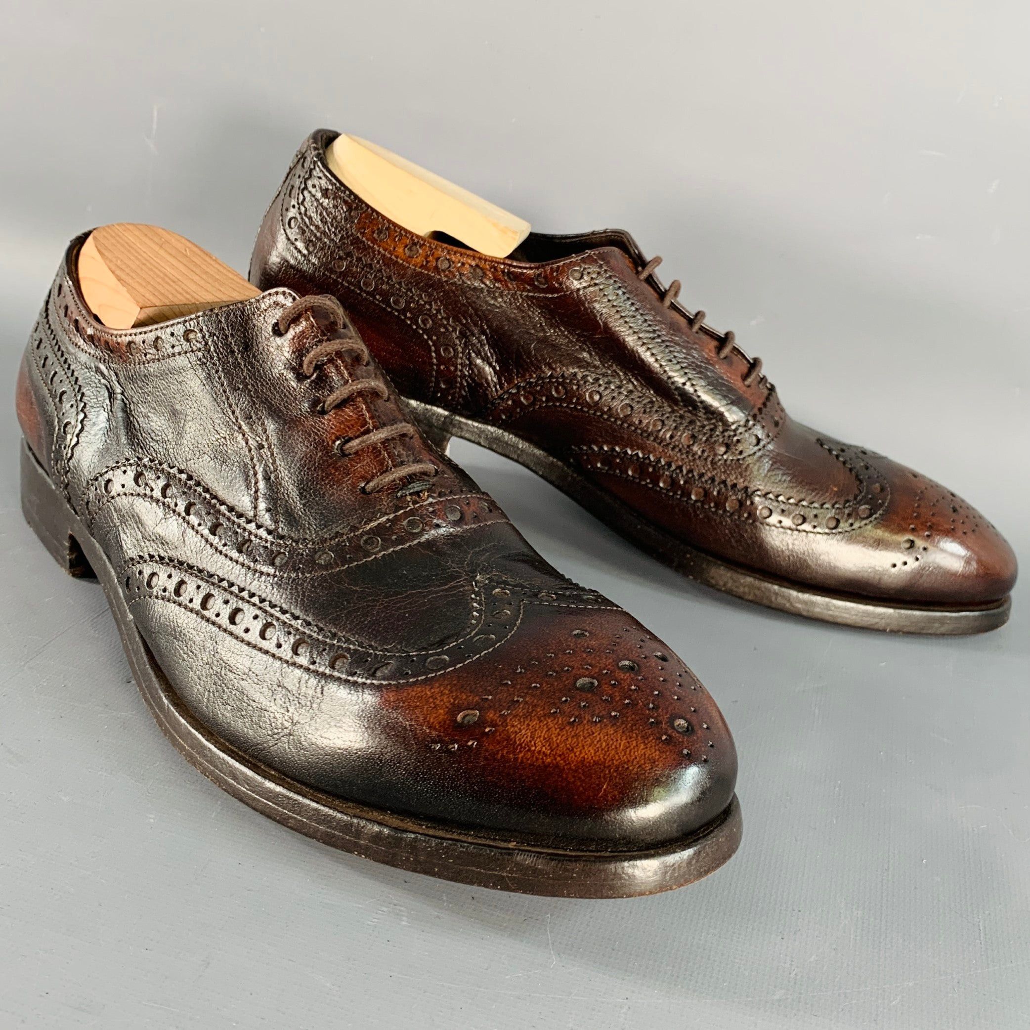 Paul Smith Red Ear Paul Smith 9.5 Brown Antique Leather Oxford Wingtip Lace-Up Shoes, Men's