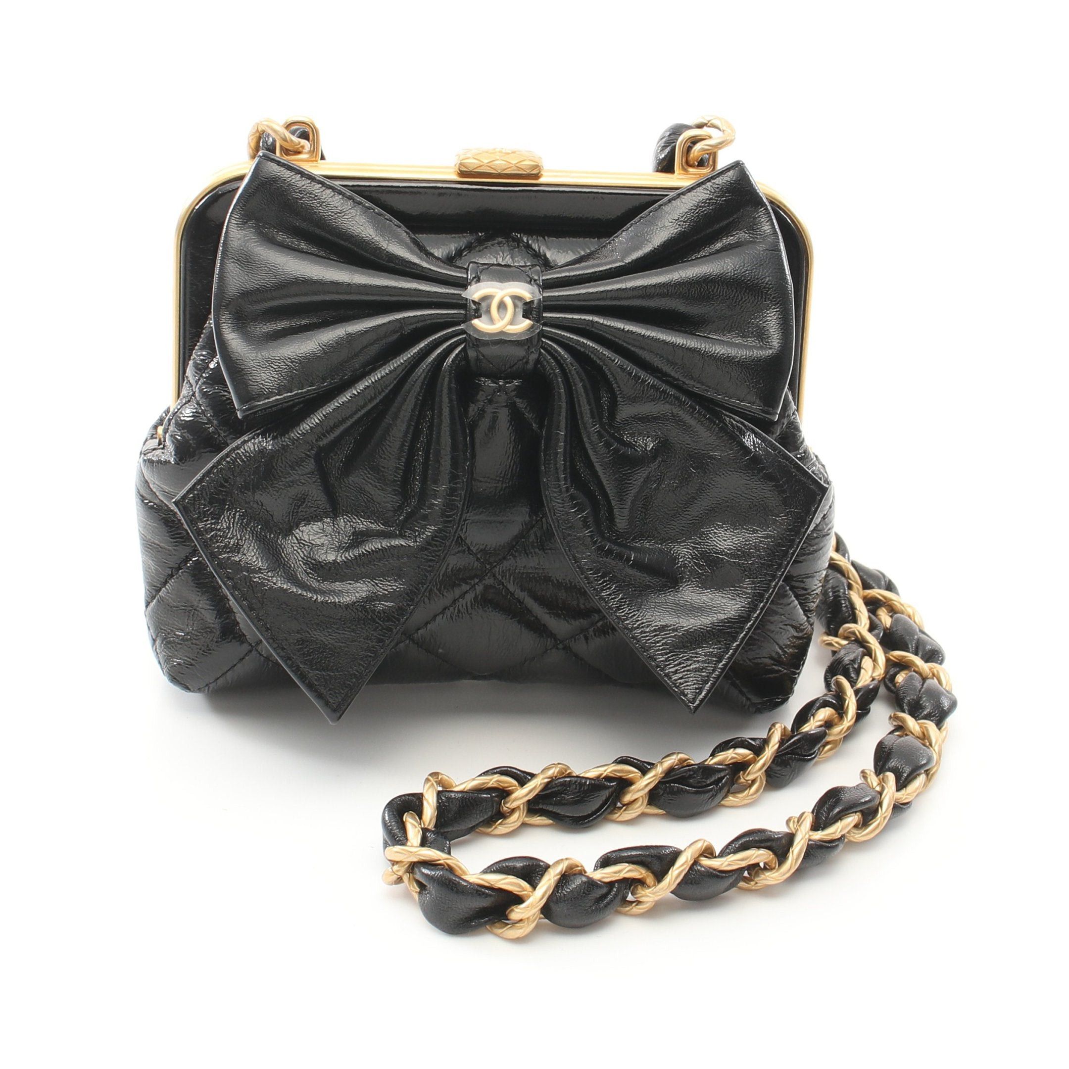 Chanel Chanel Matelasse Chain Clutch Shoulder Bag Leather Black Gold Hardware Ribbon Clasp Size ONE SIZE - 1 Thumbnail
