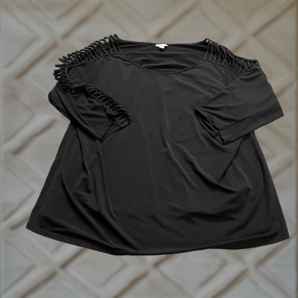 Vintage Cato Blouse Tunic Womens 18W Plus Black Long Sleeve Round Neck Casual Stretch Fit Regular Size XXL / US 16-18 / IT 52-54 - 1 Thumbnail