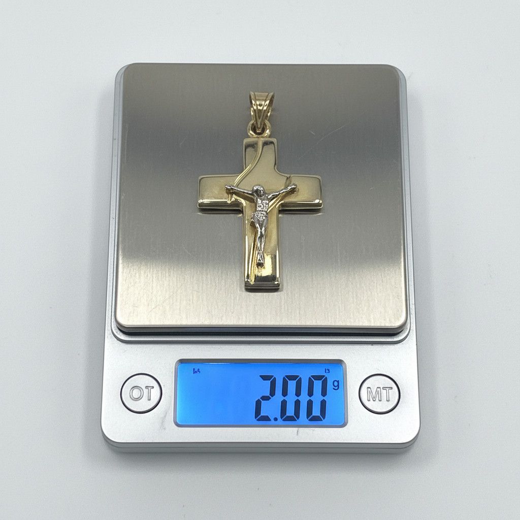 Other 14K Two Tone Gold Pendant Solid Yellow White Jesus Cross Size ONE SIZE - 3 Thumbnail