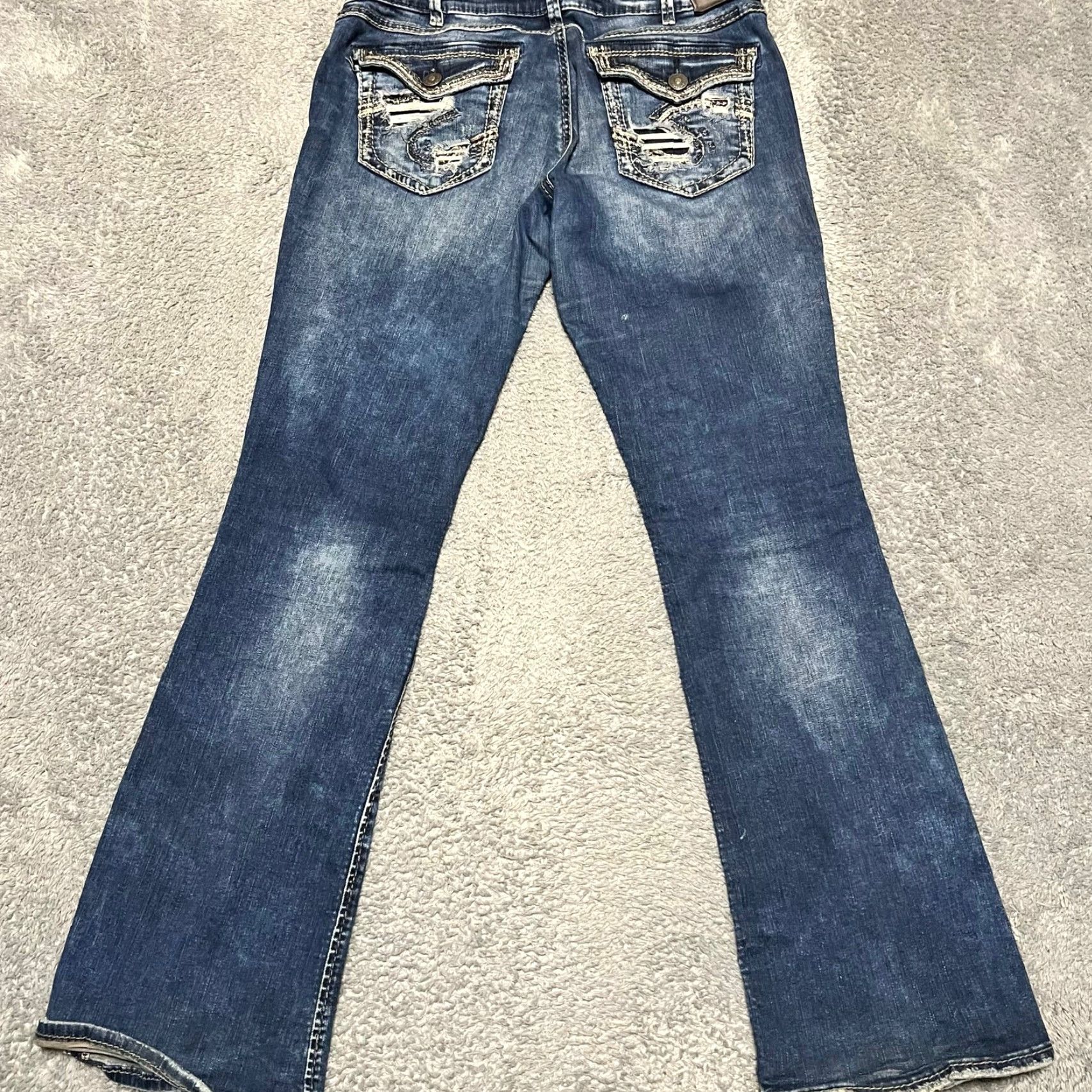 Silver Jeans Co. Silver Jeans Elyse Boot Blue Western Contrast Stitch Womens 30 Regular 34x32.5 Bootcut Jeans Women Size 30" / US 8 / IT 44 - 2 Thumbnail