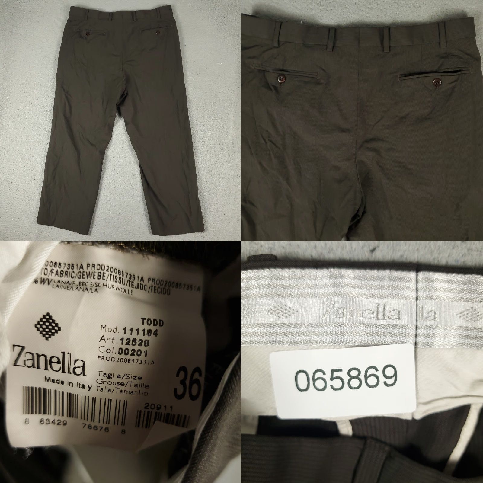 Zanella Zanella Pants Mens 36x26 Wool Dress Flat Front Brown Chino Trousers Regular Straight Size US 36 / EU 52 - 8 Thumbnail