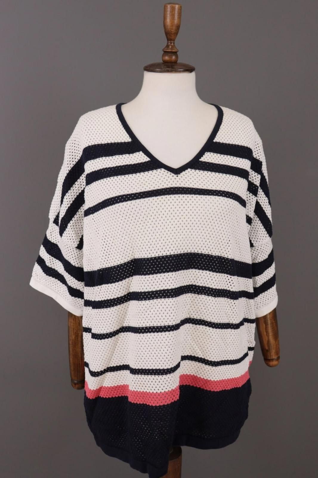 Saint James Saint James White Striped V-Neck Tunic Shirt Size US 18 LXL Size XXL / US 16-18 / IT 52-54 - 1 Thumbnail