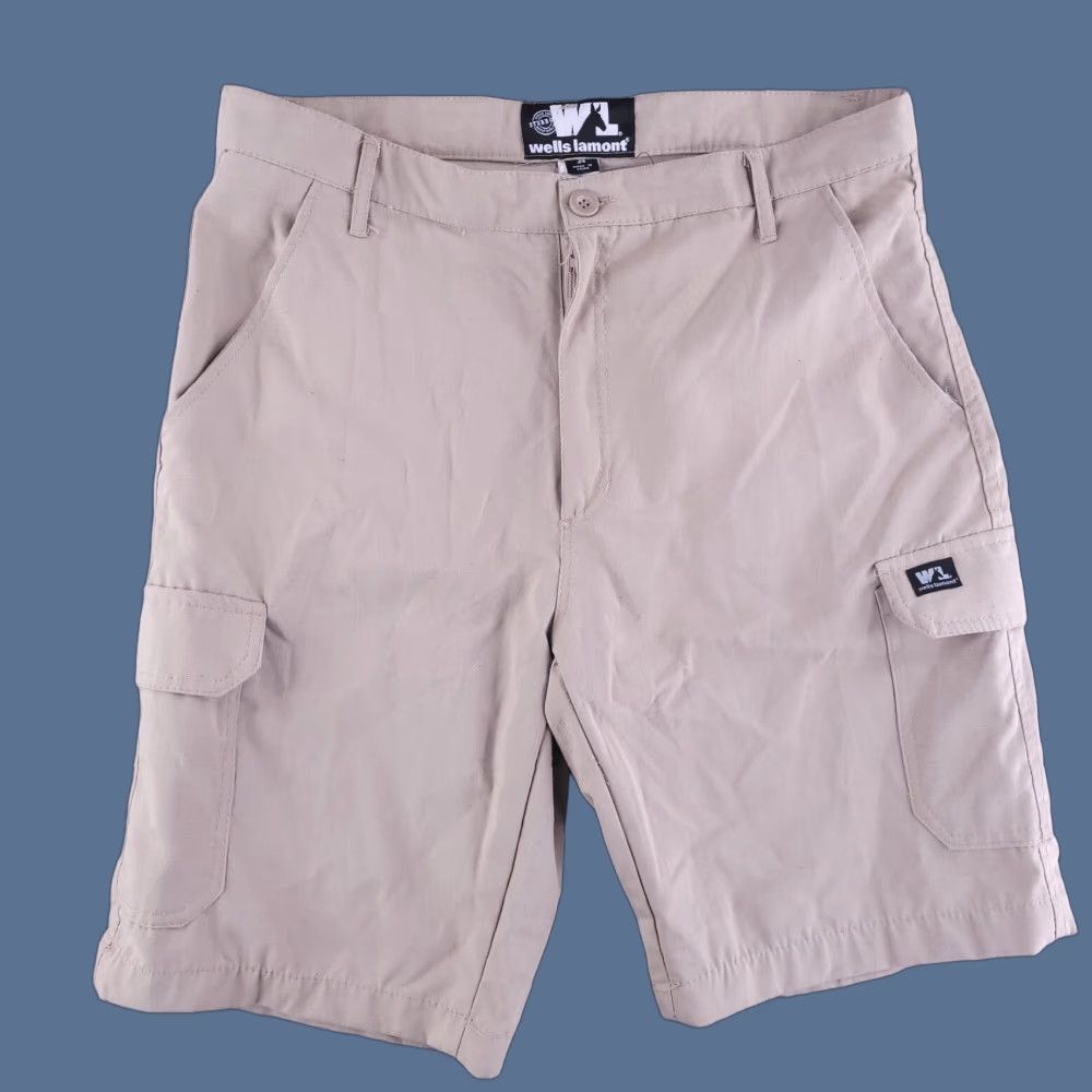 Vintage Wells-Lamont Shorts Mens 34 Cargo Tan Beige Ripstop Cotton Flat Front Beige Mens Size US 34 / EU 50 - 1 Thumbnail
