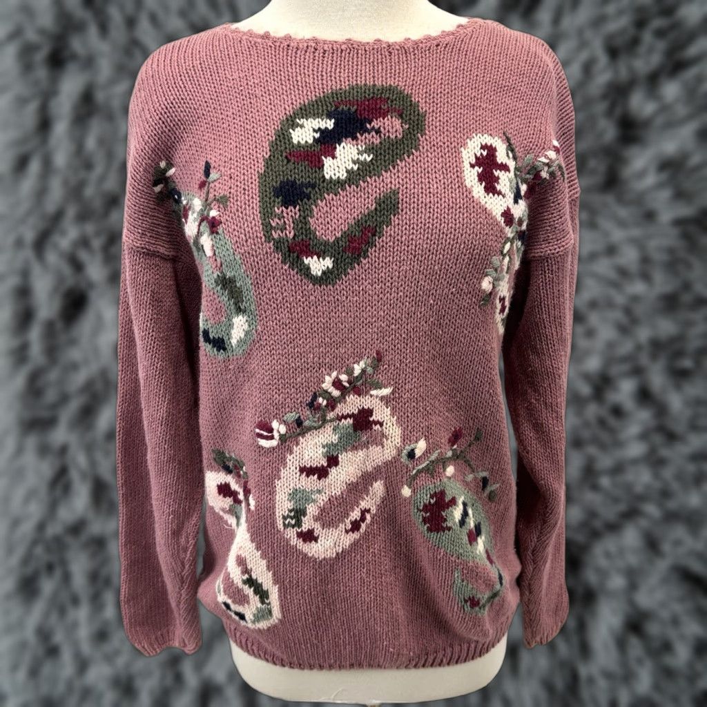 Vintage VINTAGE Shenanigans Tunic Sweater Women’s M Mauve Paisley 90s Knit Ramie Cotton Long Sleeve Size M / US 6-8 / IT 42-44 - 1 Thumbnail