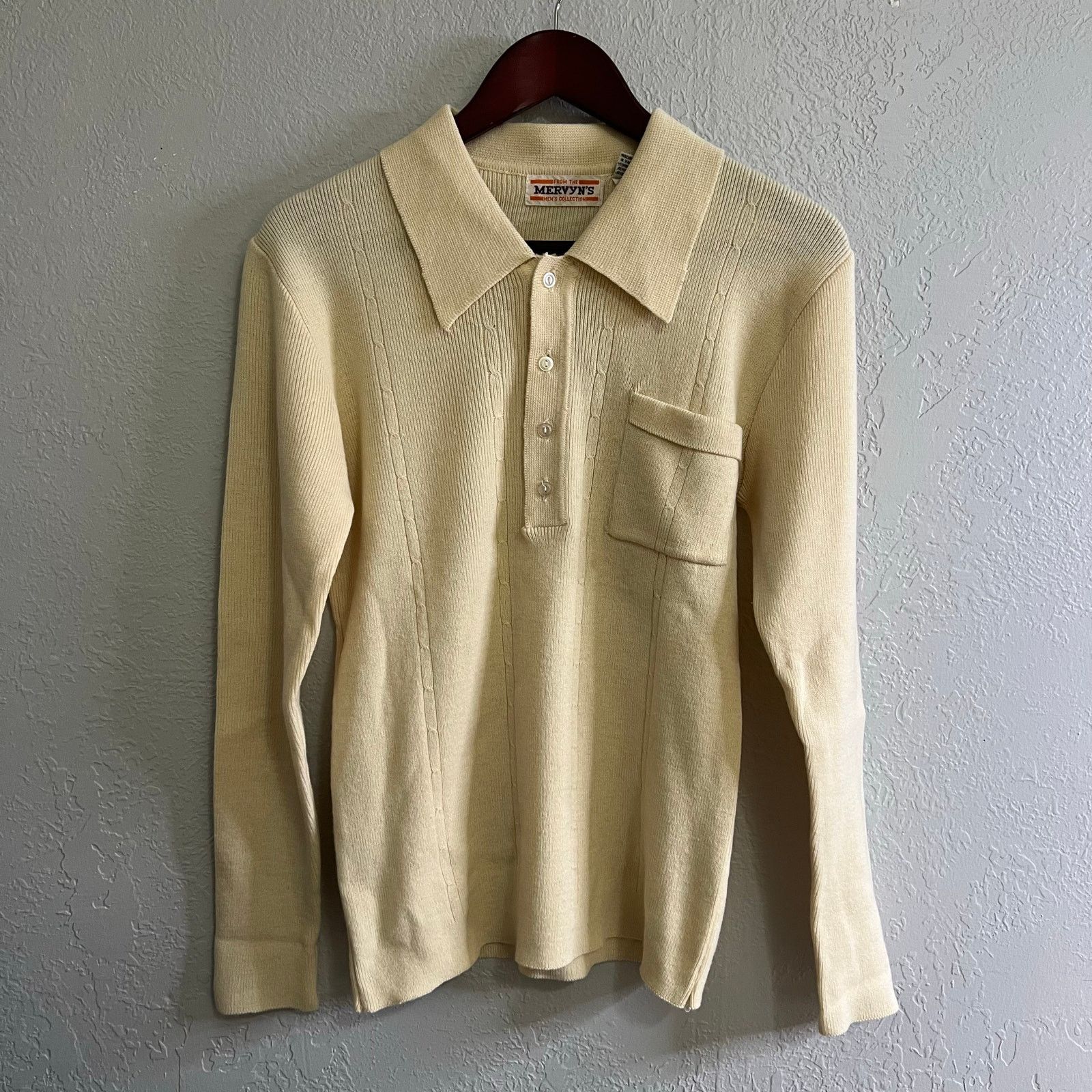 Vintage Vintage Mervyns Sweater Mens M Striped Knit Polo 70s Beige Size US M / EU 48-50 / 2 - 10 Thumbnail